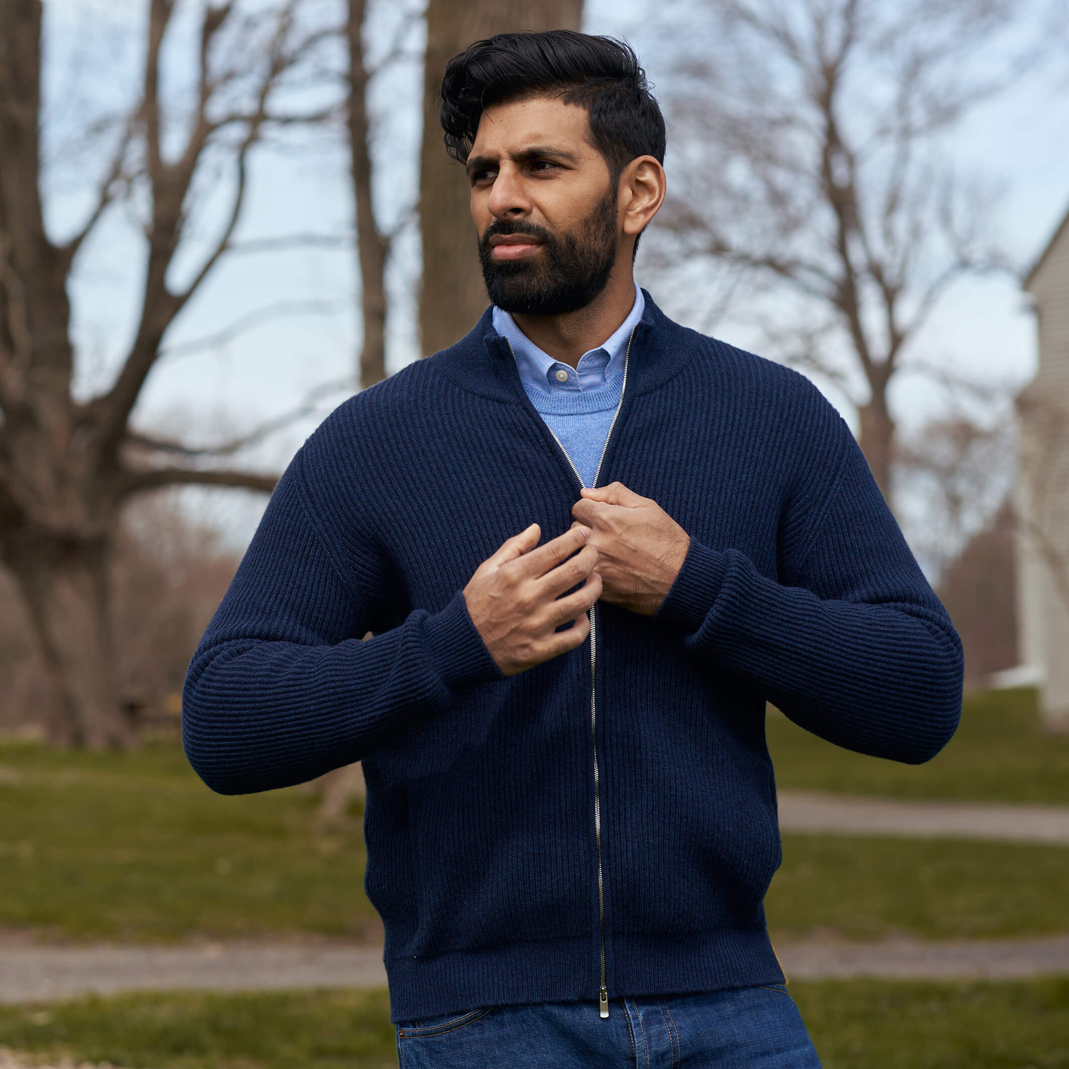 Billie Todd 100% Cashmere Four-Ply Full Zip Ink Well#color_ink well