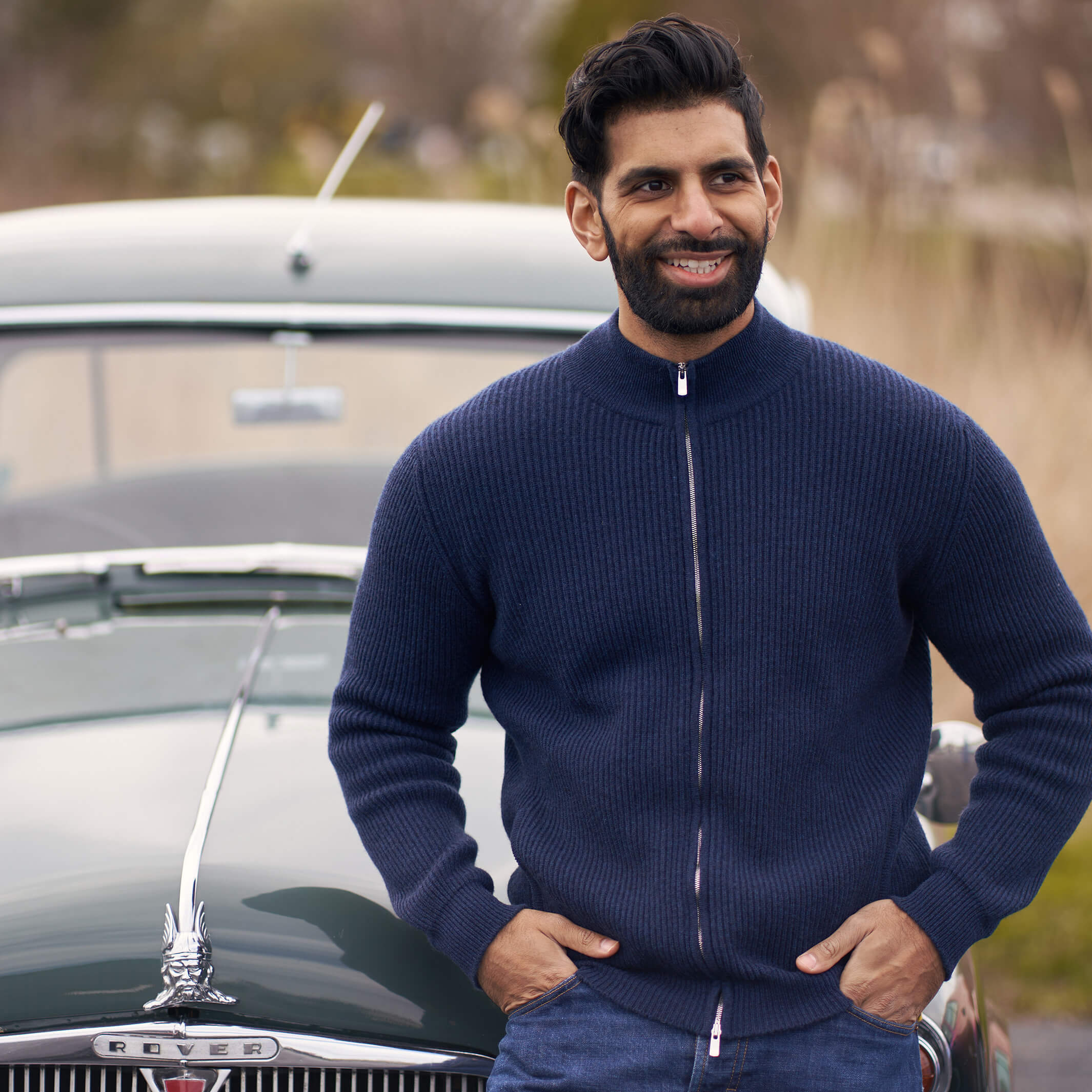 Billie Todd 100% Cashmere Four-Ply Full Zip Ink Well#color_ink well