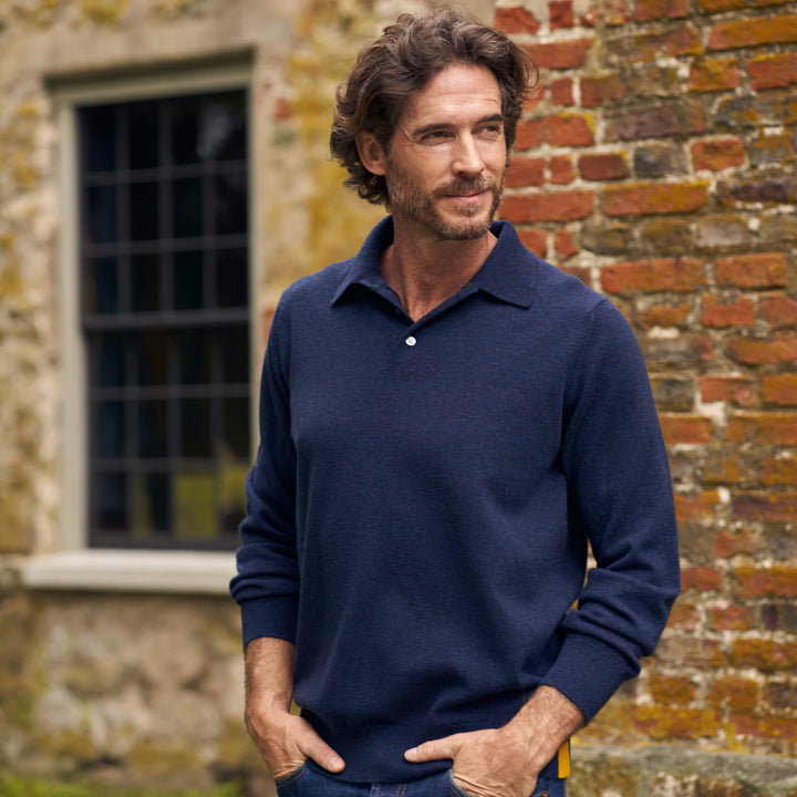 Billie Todd 100% Cashmere Two-Ply Long Sleeve Polo Sweater Made in Scotland#color_cosmos