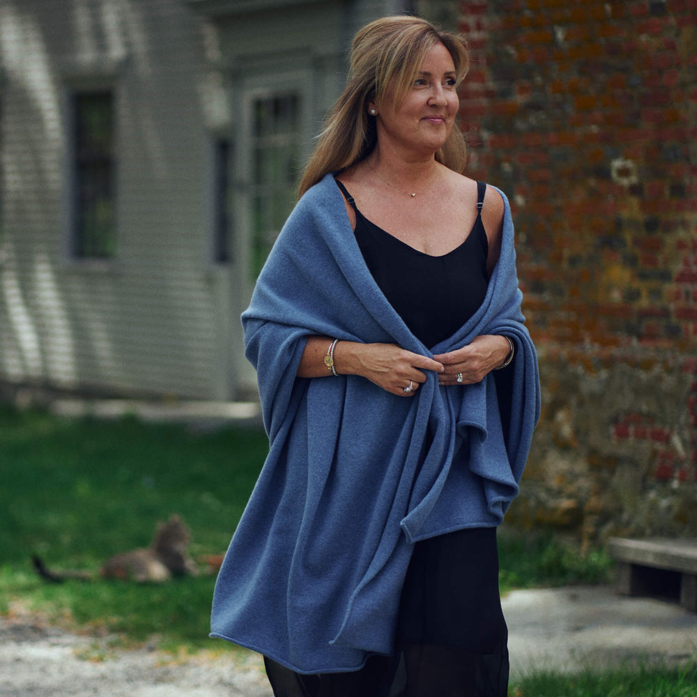 Billie Todd Four-Ply Cashmere Shawl Wrap Made in Scotland #color_mallaig-blue
