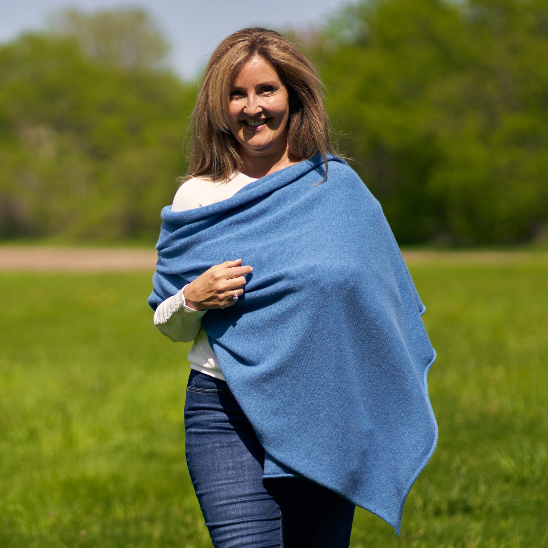 Billie Todd Four-Ply Cashmere Shawl Wrap Made in Scotland #color_mallaig-blue