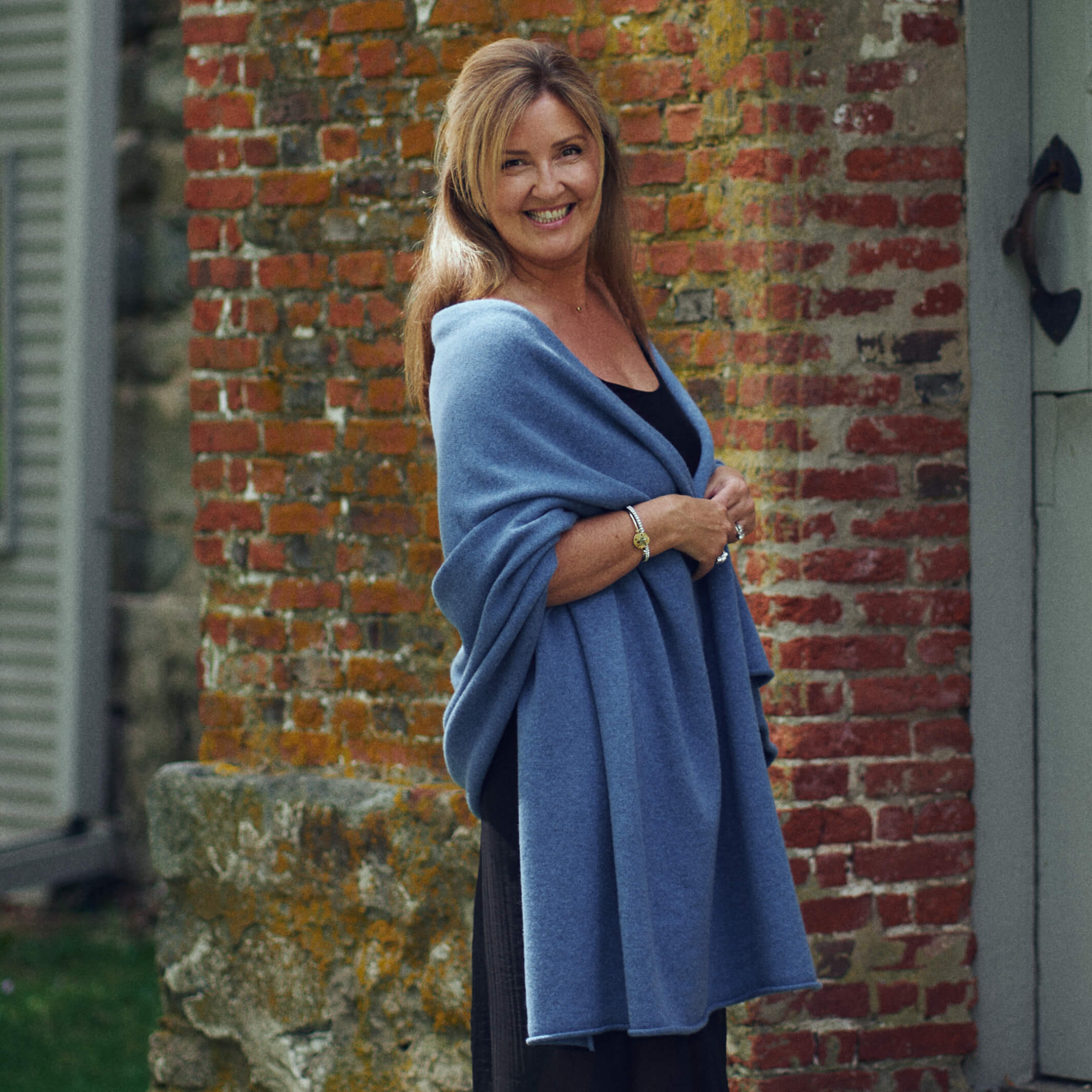 Billie Todd Four-Ply Cashmere Shawl Wrap Made in Scotland #color_mallaig-blue