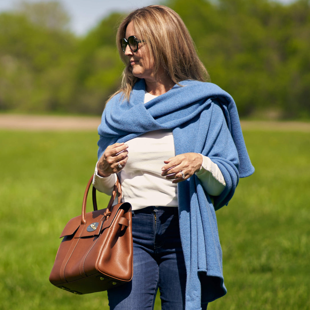 Billie Todd Four-Ply Cashmere Shawl Wrap Made in Scotland #color_mallaig-blue