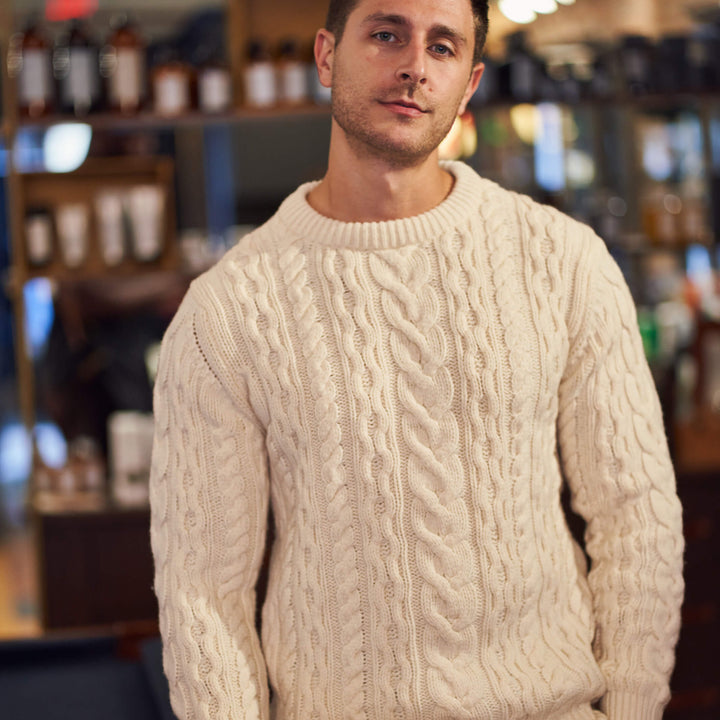Billie Todd 100% Lambswool Fisherman Crewneck Made in Scotland#color_chalk