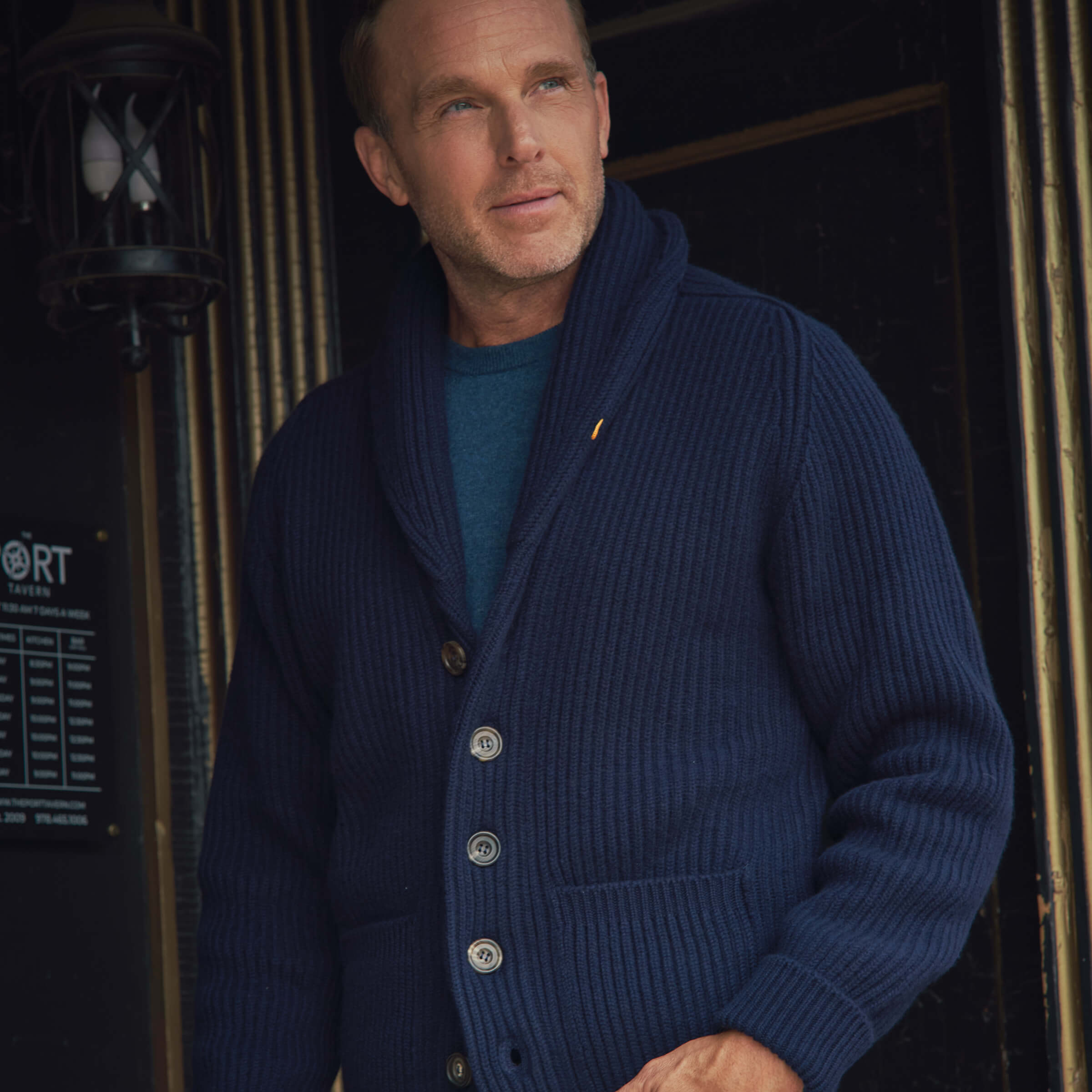 Billie Todd Eight-Ply Cashmere Shawl Cardigan Made in Scotland #color_navy