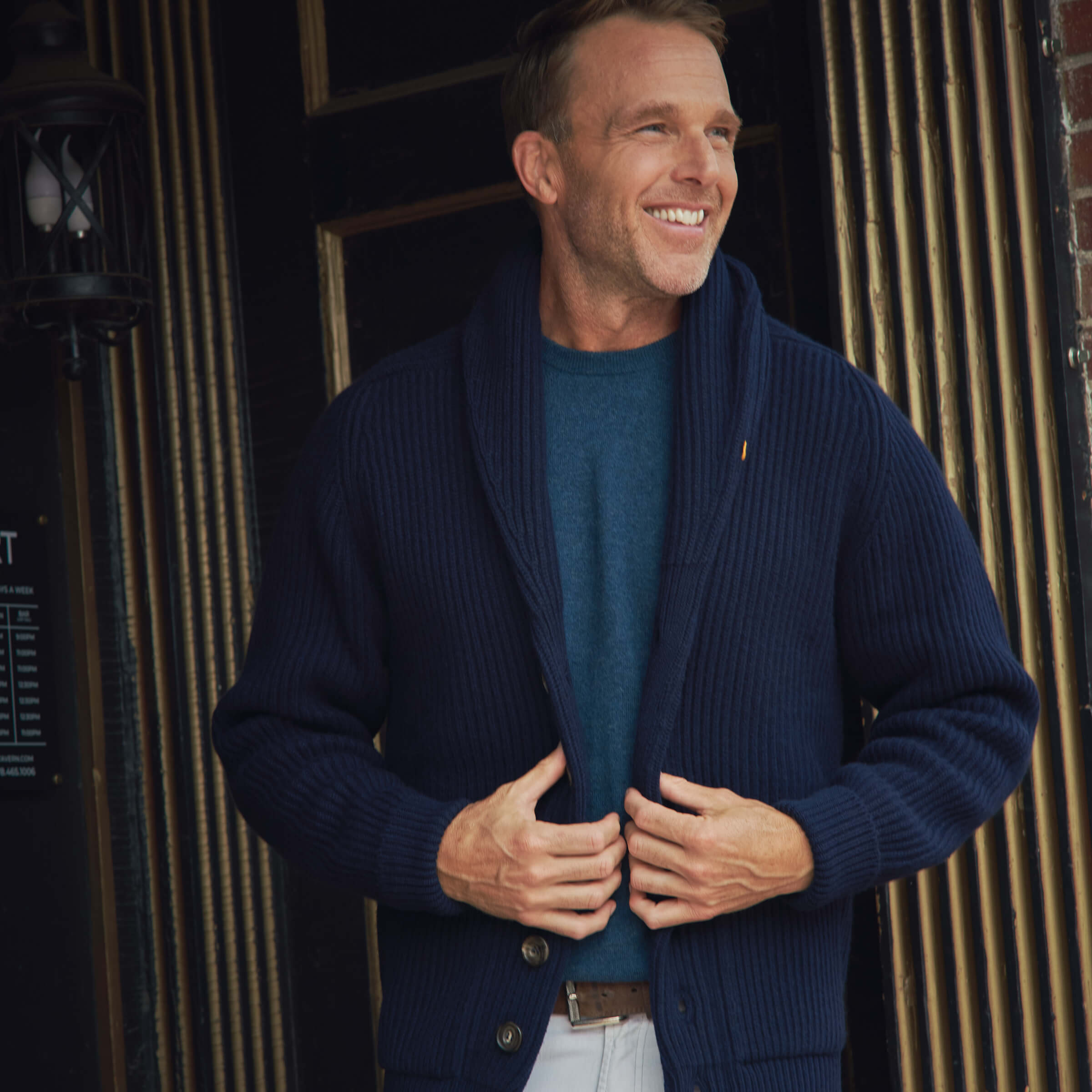 Billie Todd Eight-Ply Cashmere Shawl Cardigan Made in Scotland #color_navy