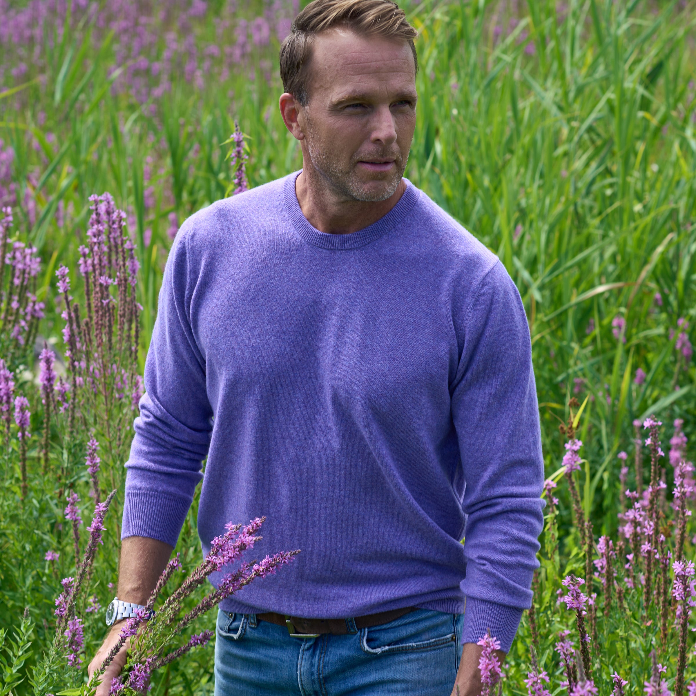 Billie Todd Two Ply Cashmere Crewneck Made in Scotland #color_thistle