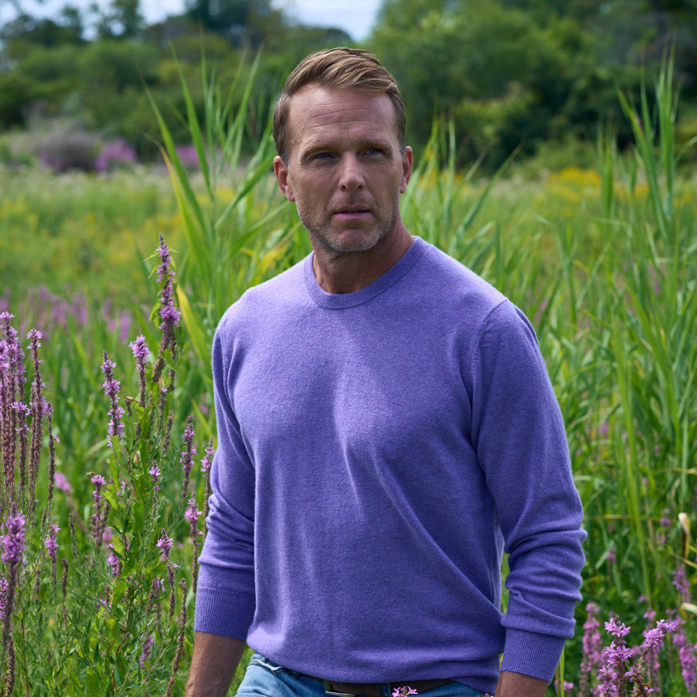 Billie Todd Two Ply Cashmere Crewneck Made in Scotland #color_thistle