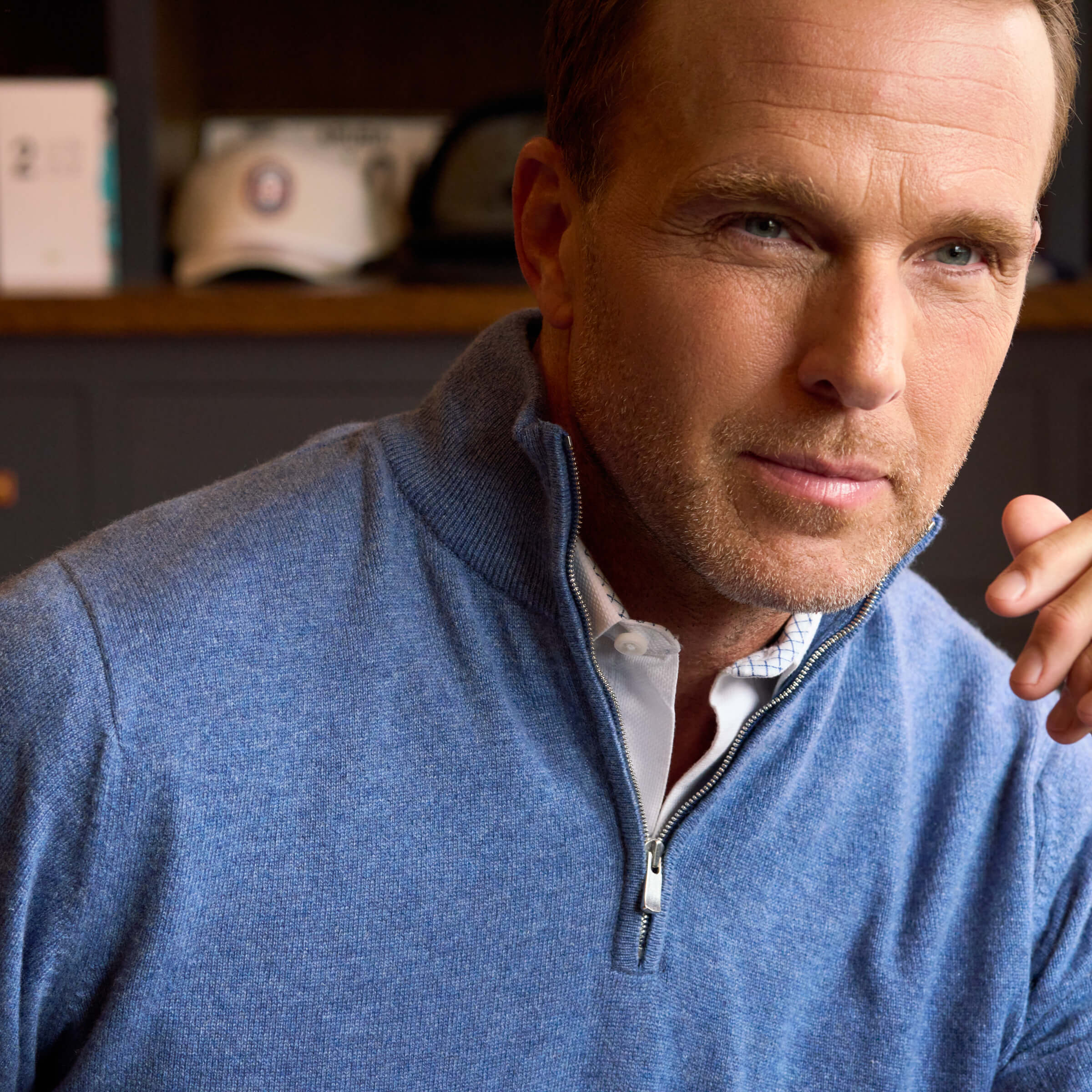 Billie Todd Two Ply Cashmere Quarter Zip Made in Scotland #color_blueprint