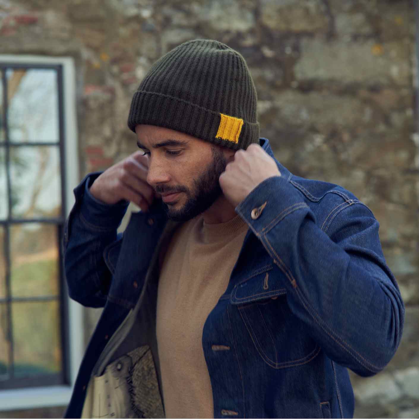 The George 8 Ply Cashmere Beanie #color_olive-green