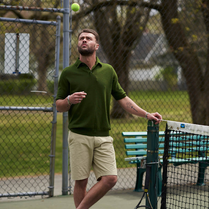 Billie Todd Cashmere Cotton Polo Fig Green#color_fig-green