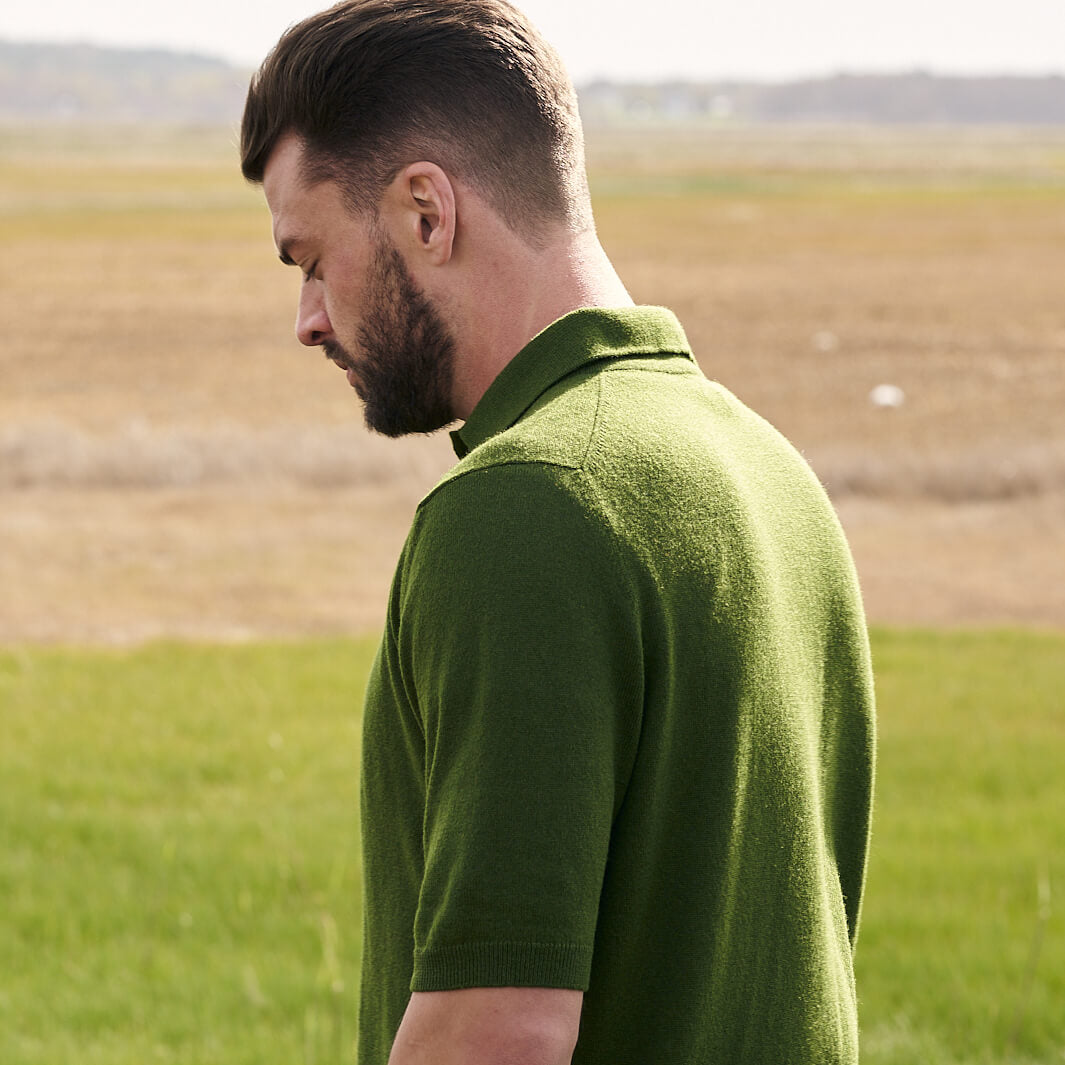 Billie Todd Cashmere Cotton Polo Fig Green#color_fig-green