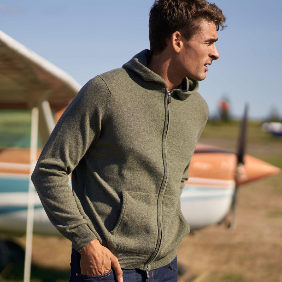 Billie Todd 100% Cashmere Hoodie Moss Green#color_moss