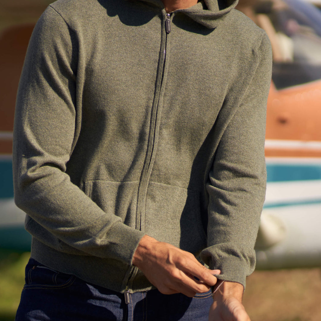 Billie Todd 100% Cashmere Hoodie Moss Green#color_moss