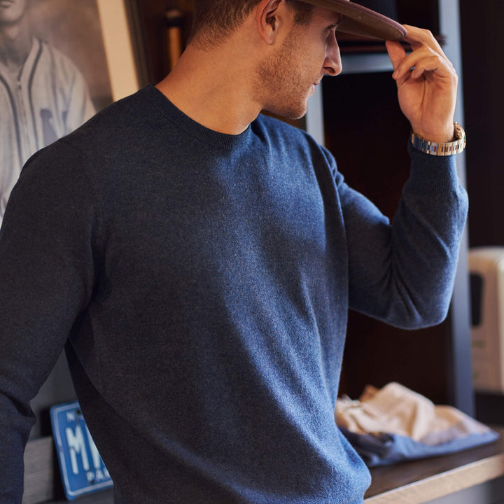 Billie Todd Two Ply Cashmere Crewneck Made in Scotland #color_japanese-blue