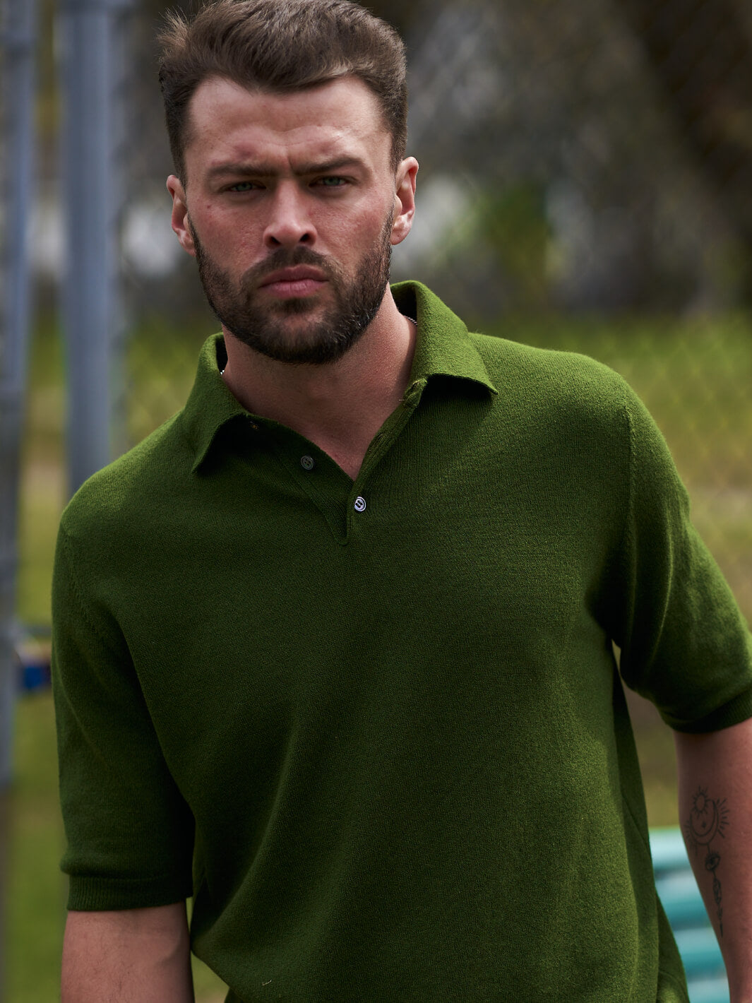 Billie Todd Cashmere Cotton Polo-Fig Green