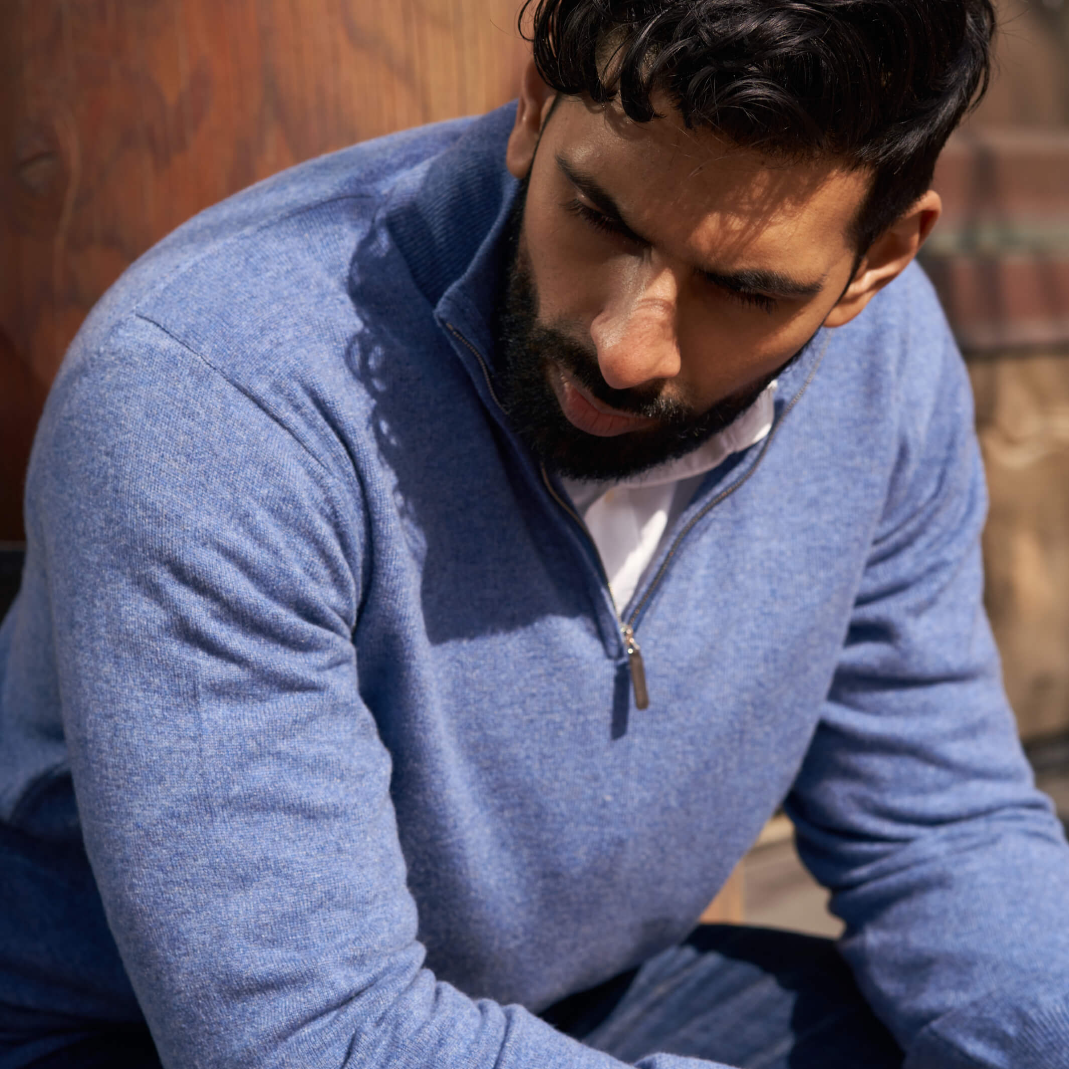 Billie Todd Two Ply Cashmere Quarter Zip Made in Scotland #color_blueprint