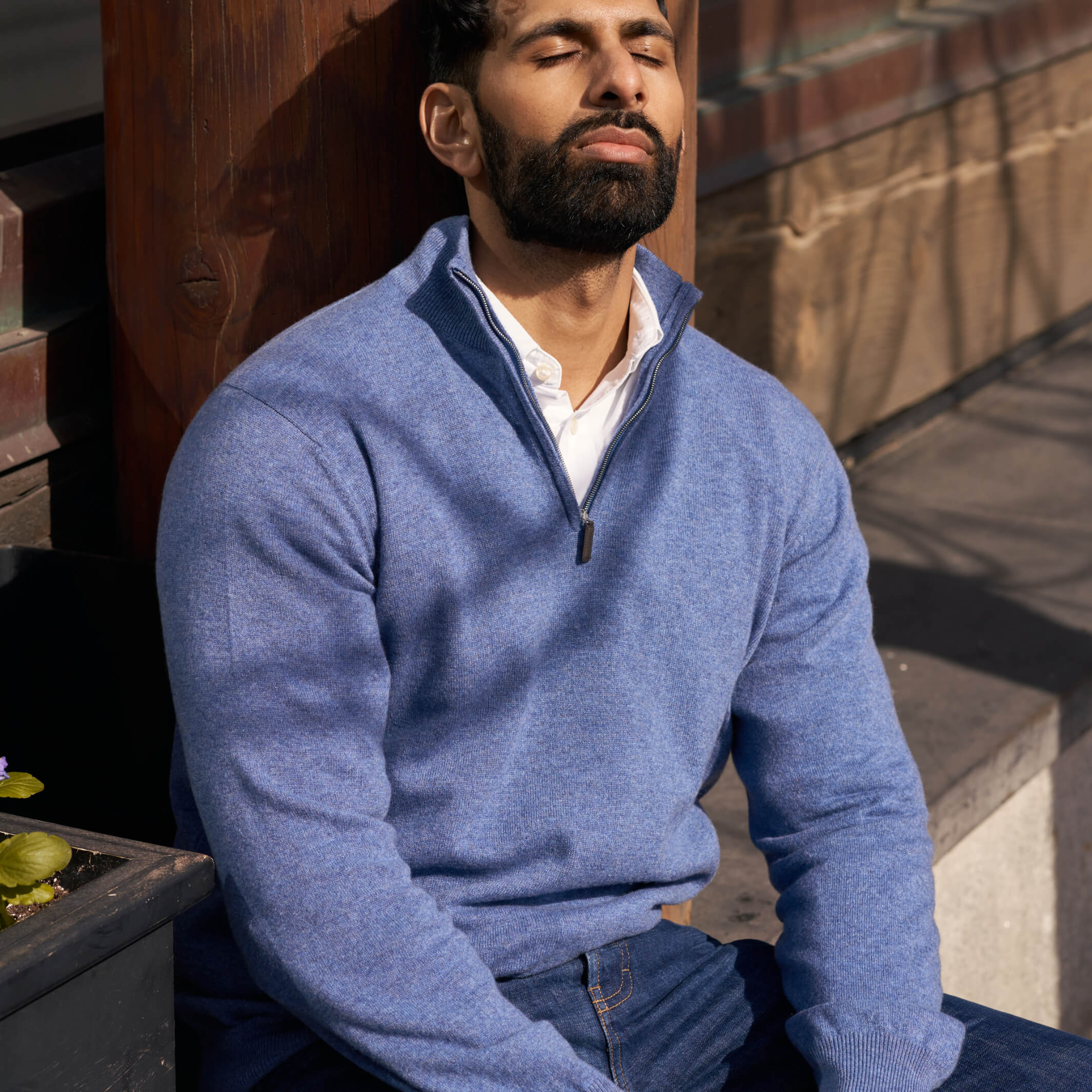 Billie Todd Two Ply Cashmere Quarter Zip Made in Scotland #color_blueprint