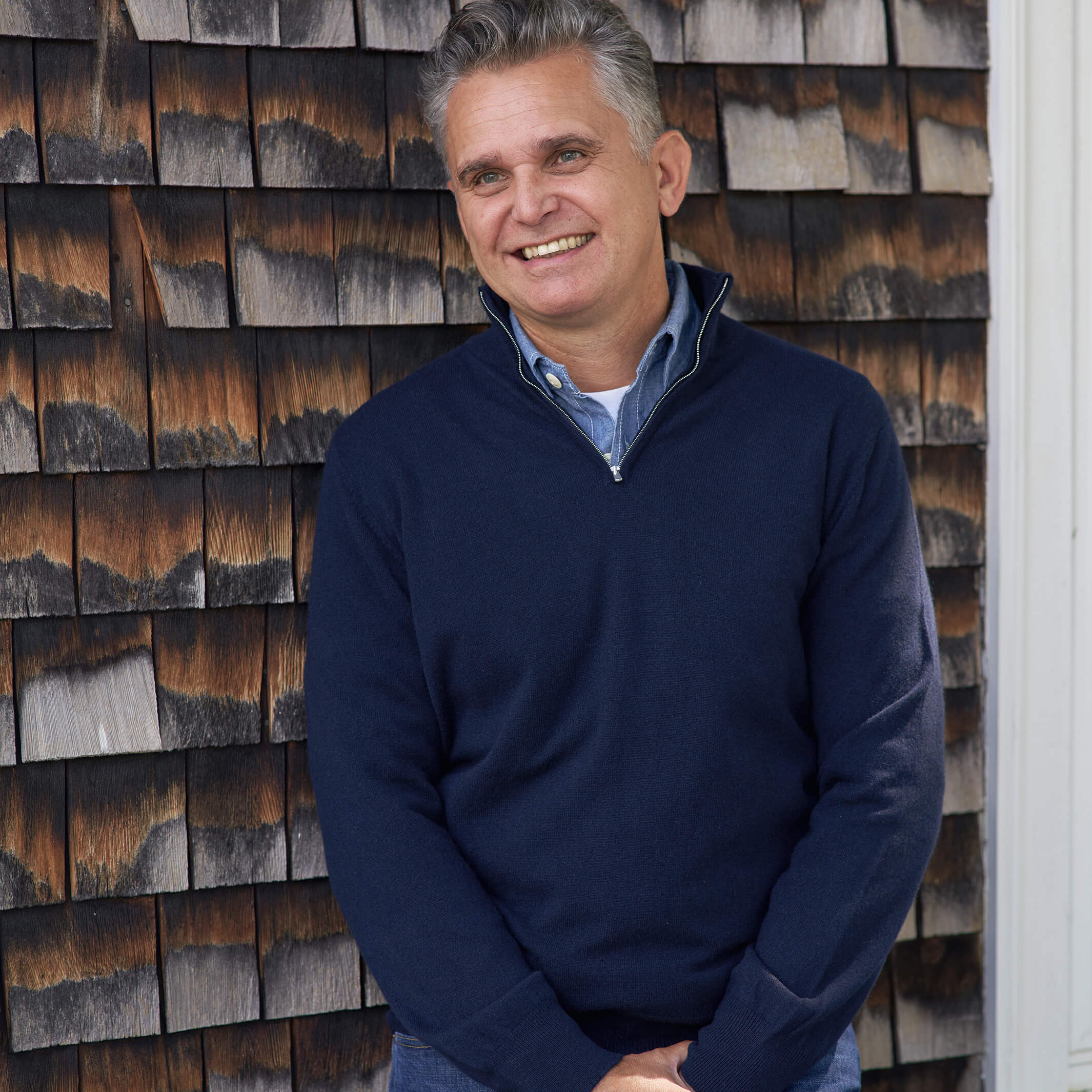 Billie Todd Two Ply Cashmere Quarter Zip Made in Scotland #color_navy