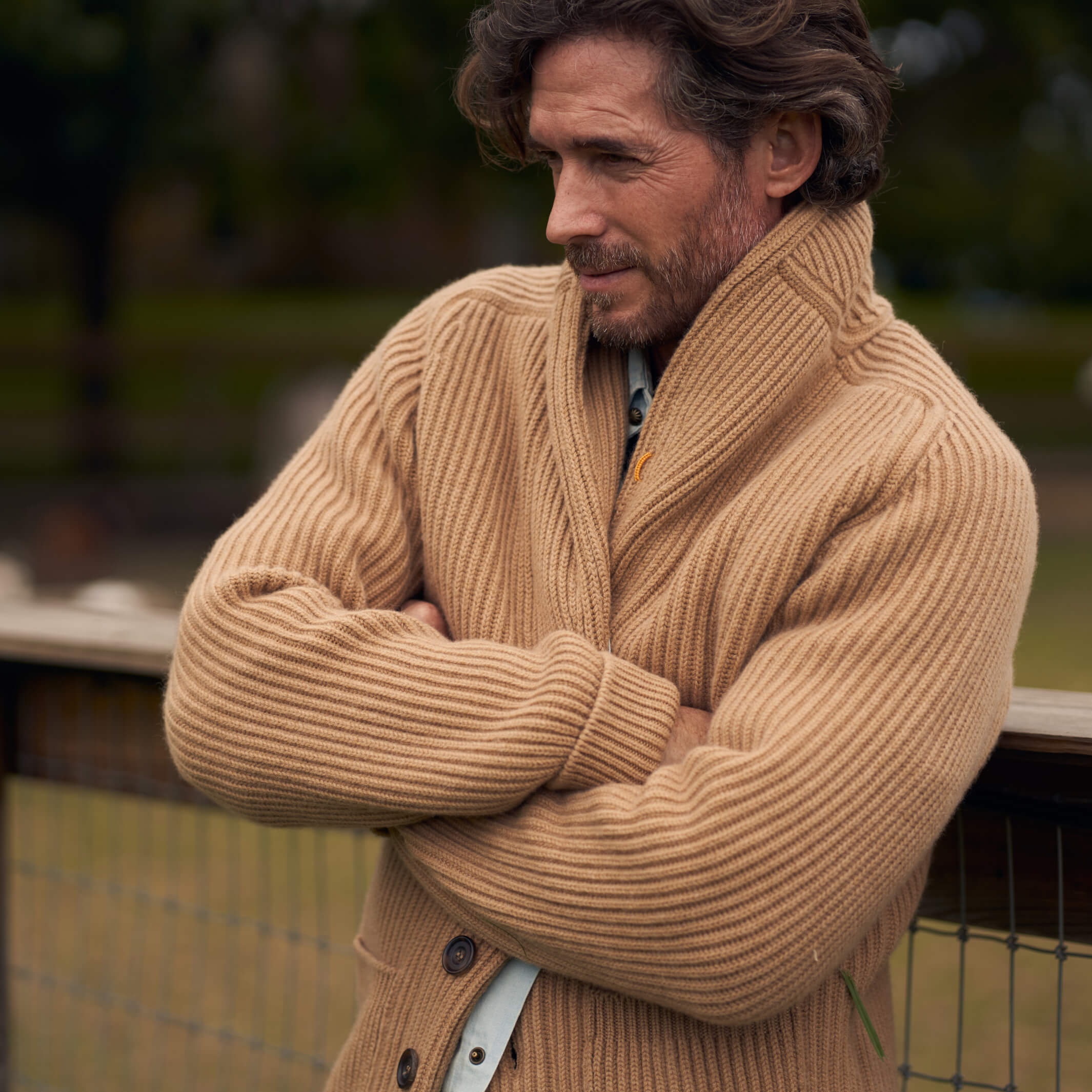 Billie Todd Eight-Ply Cashmere Shawl Cardigan Made in Scotland #color_brown-sugar