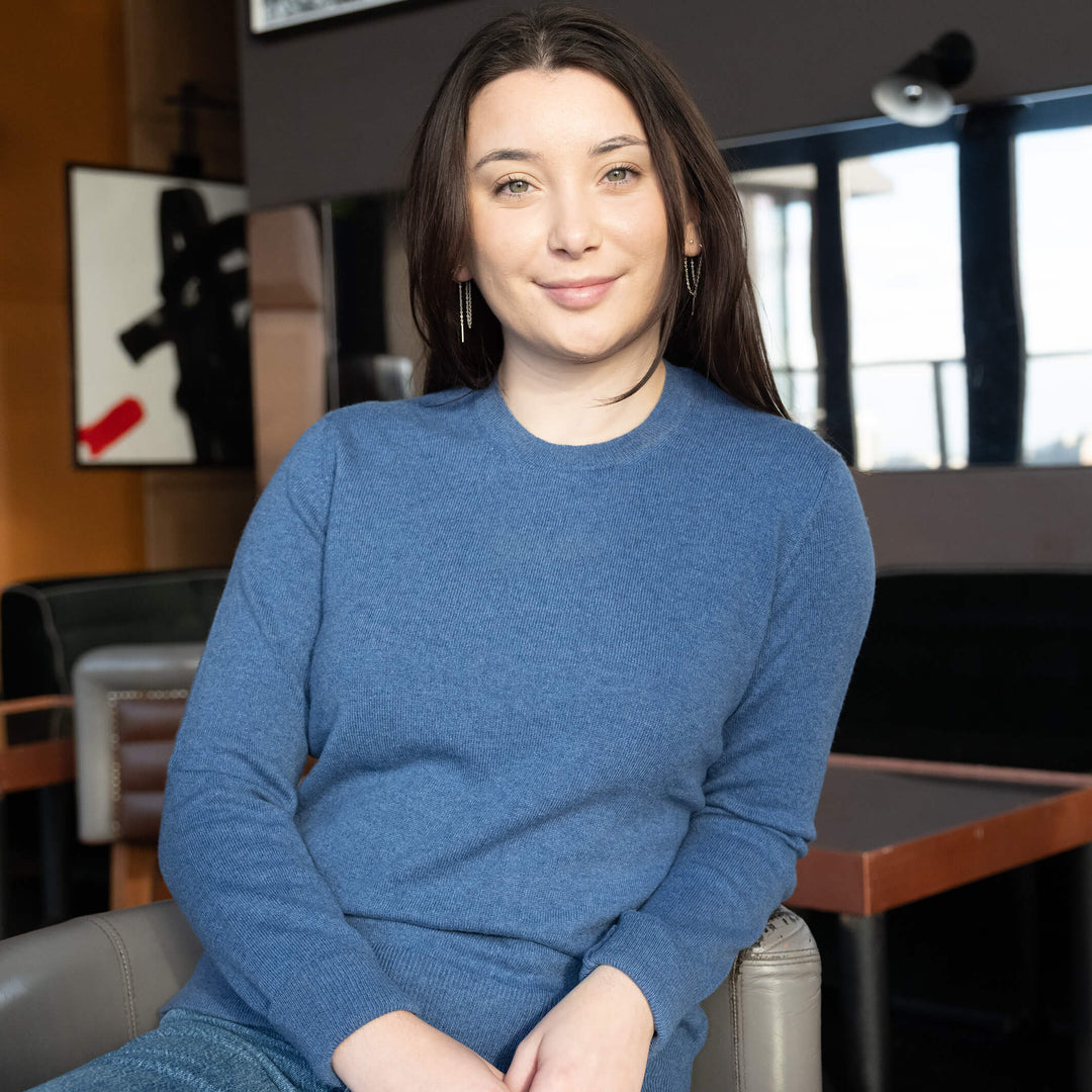 Billie Todd 100% Cashmere Two-Ply Crewneck #color_loch-blue