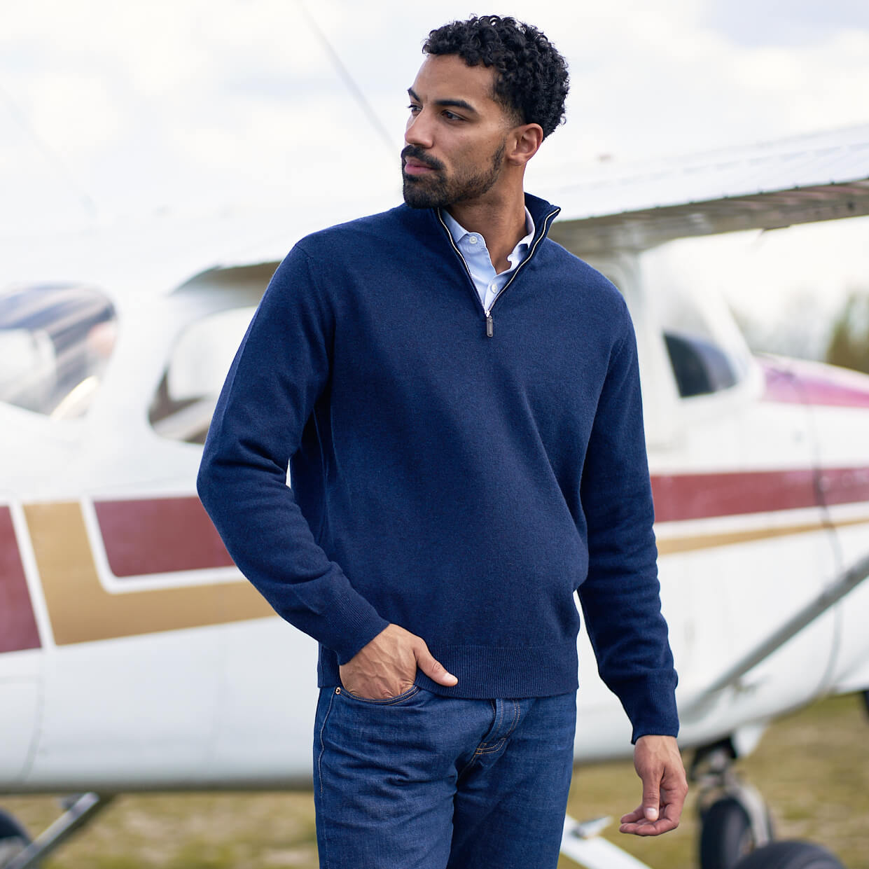 The Leo 2 ply Cashmere Three Quarter Zip Sweater Billie Todd