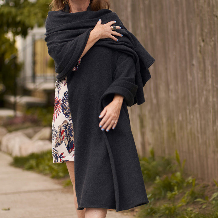 Billie Todd Four-Ply Cashmere Shawl Wrap Made in Scotland #color_charcoal