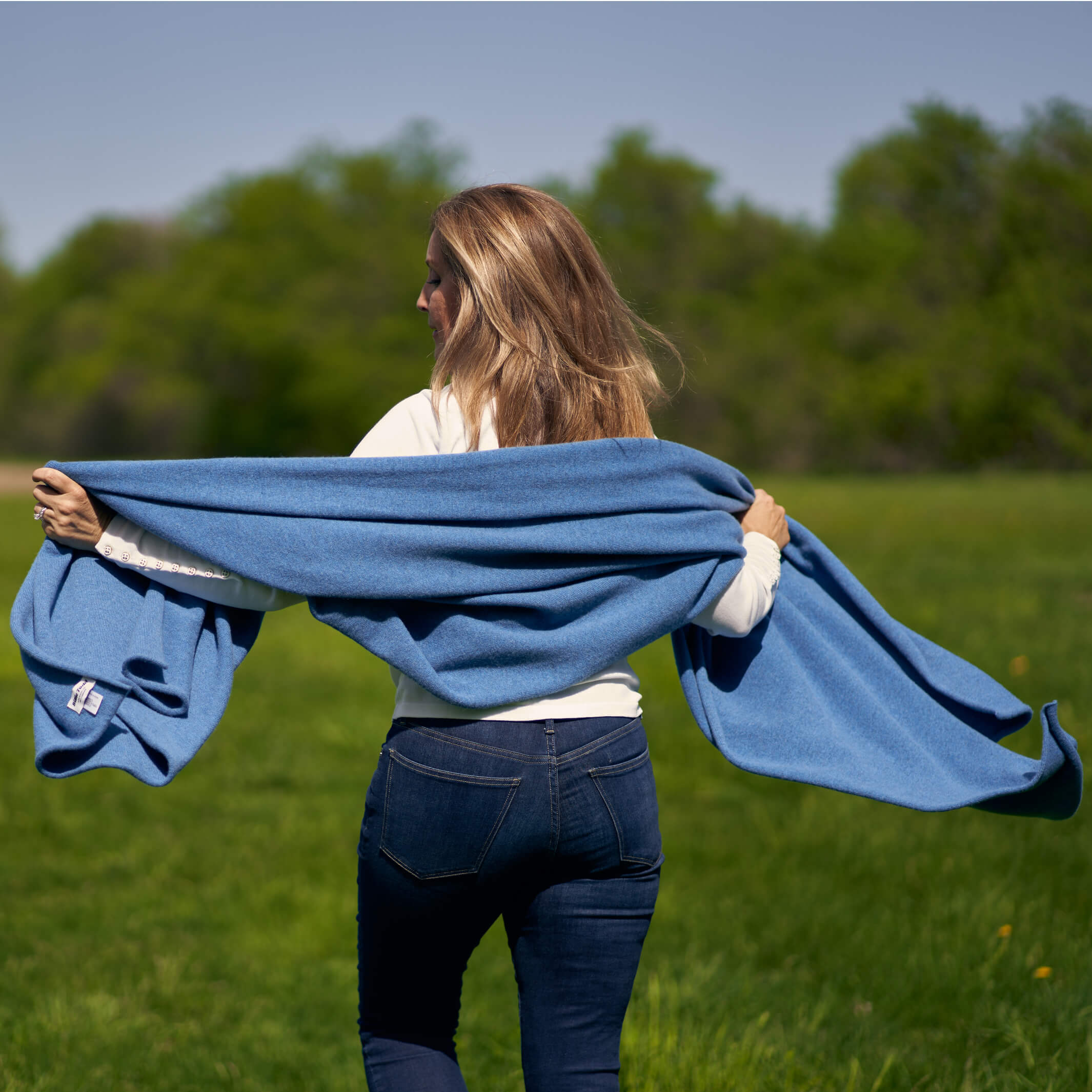 Billie Todd Four-Ply Cashmere Shawl Wrap Made in Scotland #color_mallaig-blue