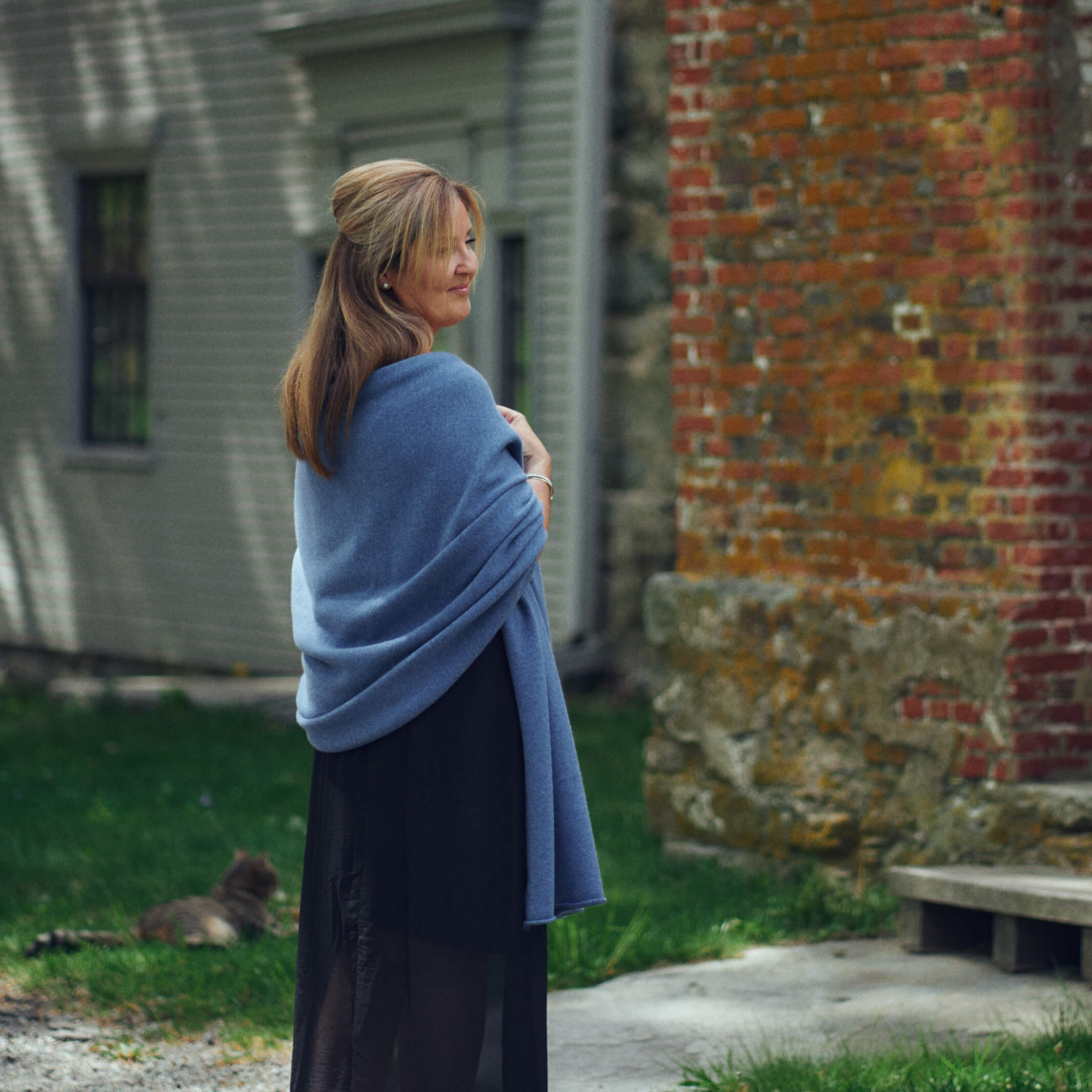 Billie Todd Four-Ply Cashmere Shawl Wrap Made in Scotland #color_mallaig-blue