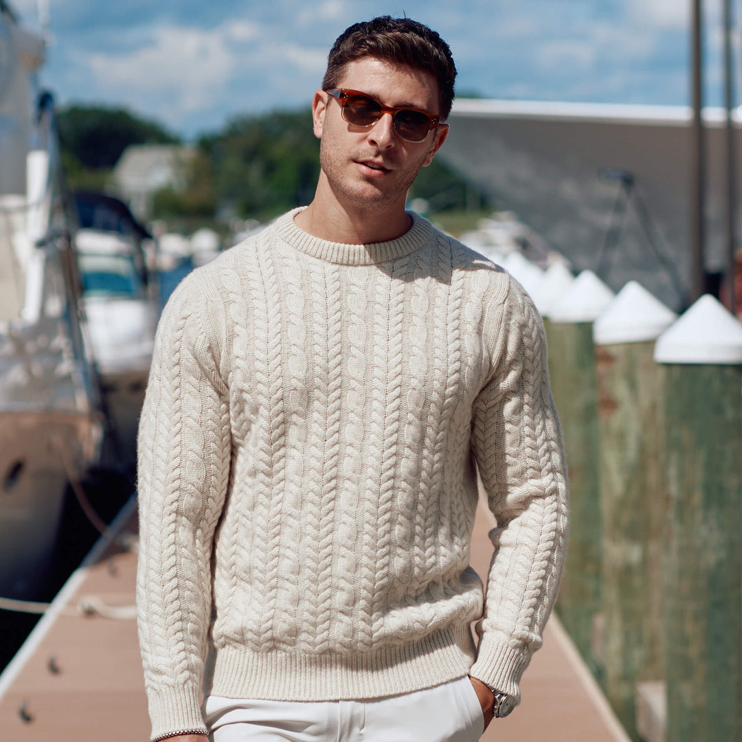 Billie Todd 100% Cashmere Aran Crewneck Made in Scotland#color_natural