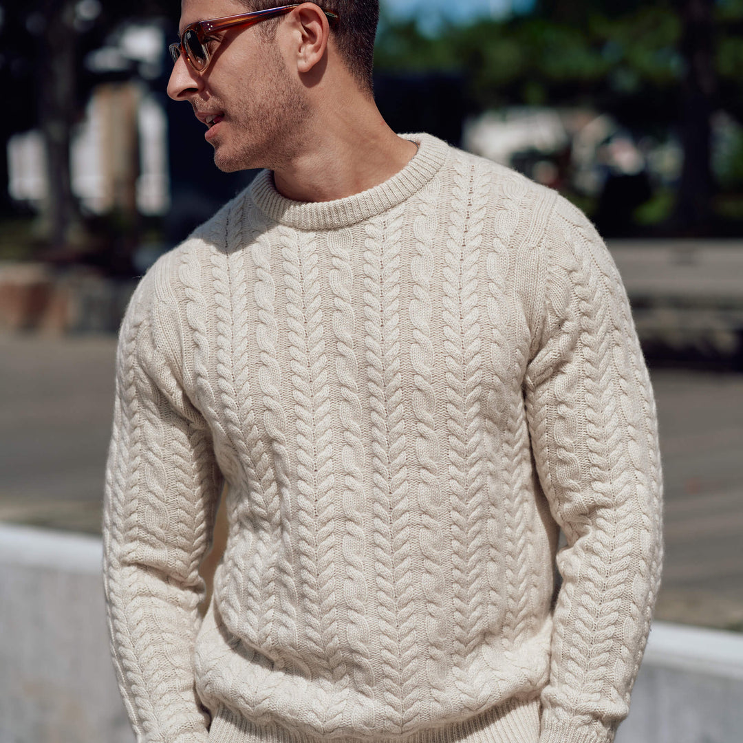 Billie Todd 100% Cashmere Aran Crewneck Made in Scotland#color_natural