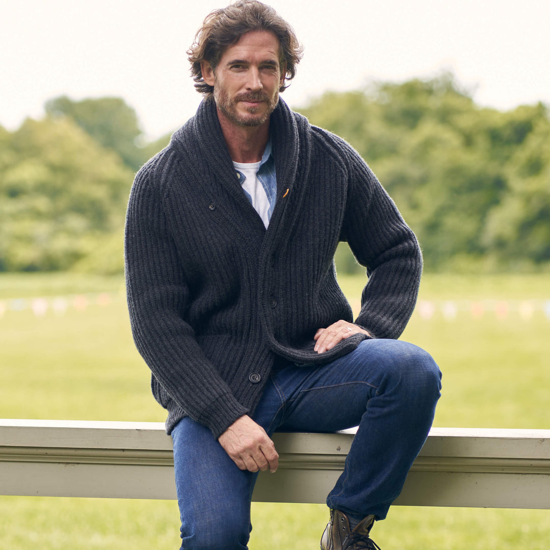 Billie Todd 100% Lambswool Shawl Cardigan Made in Scotland#color_charcoal