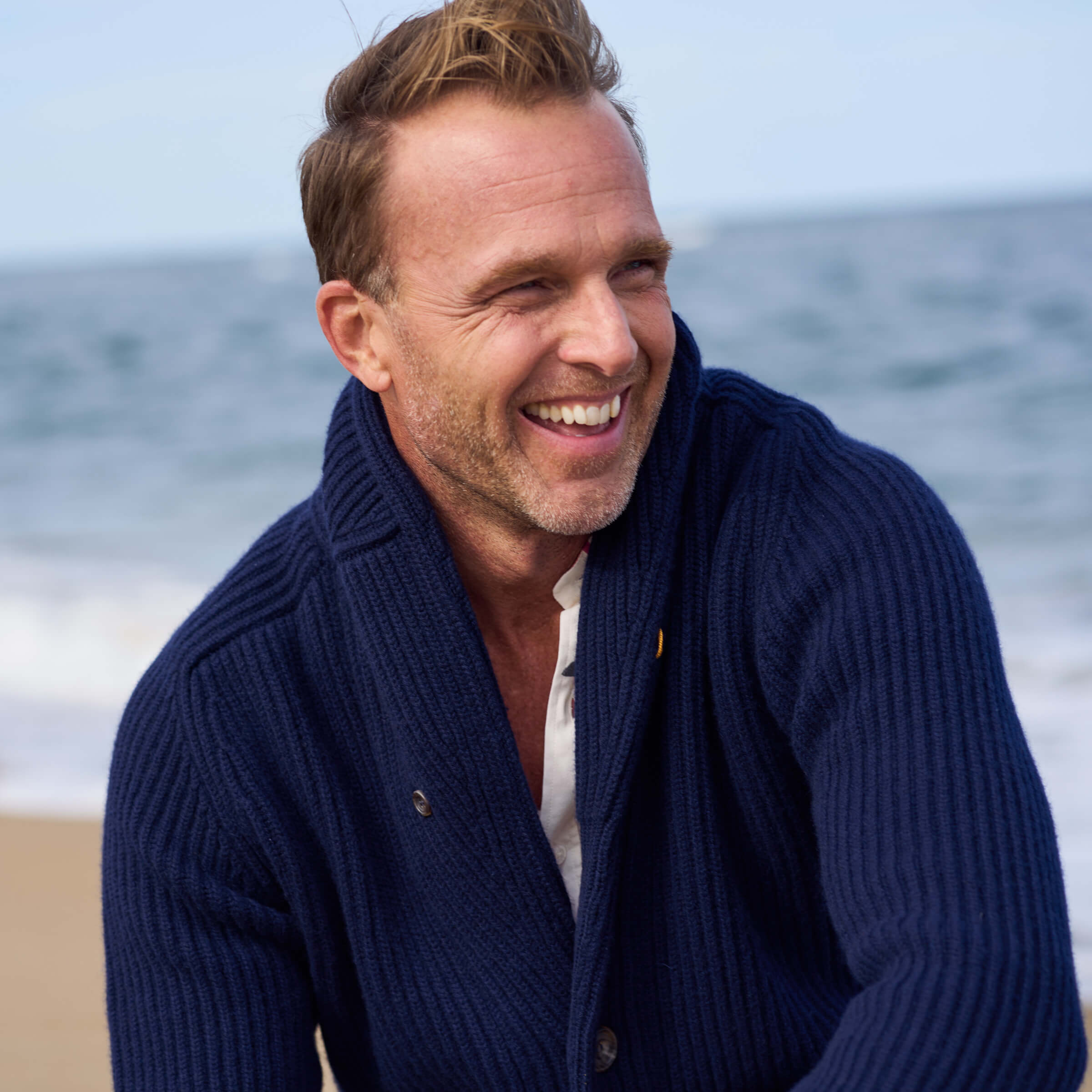 Billie Todd Eight-Ply Cashmere Shawl Cardigan Made in Scotland #color_navy