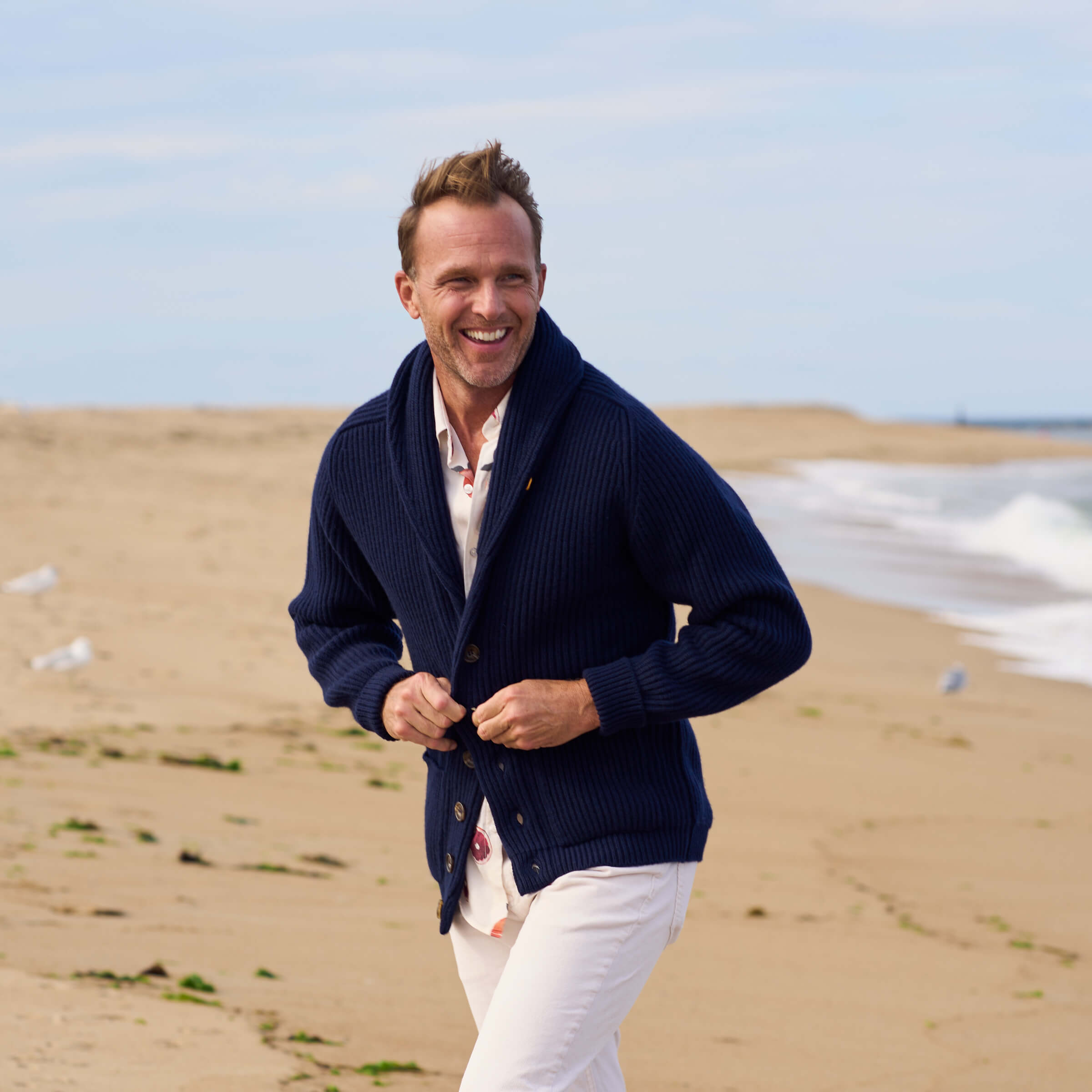 Billie Todd Eight-Ply Cashmere Shawl Cardigan Made in Scotland #color_navy