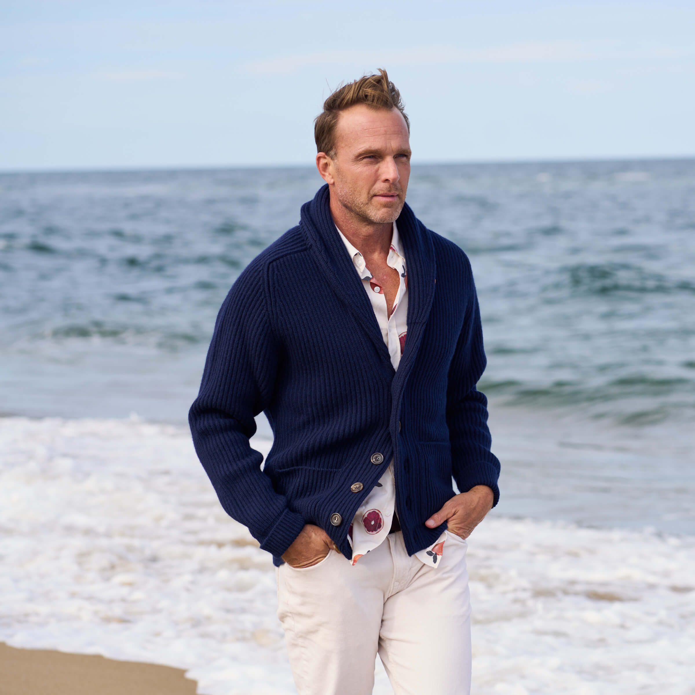 Billie Todd Eight-Ply Cashmere Shawl Cardigan Made in Scotland #color_navy