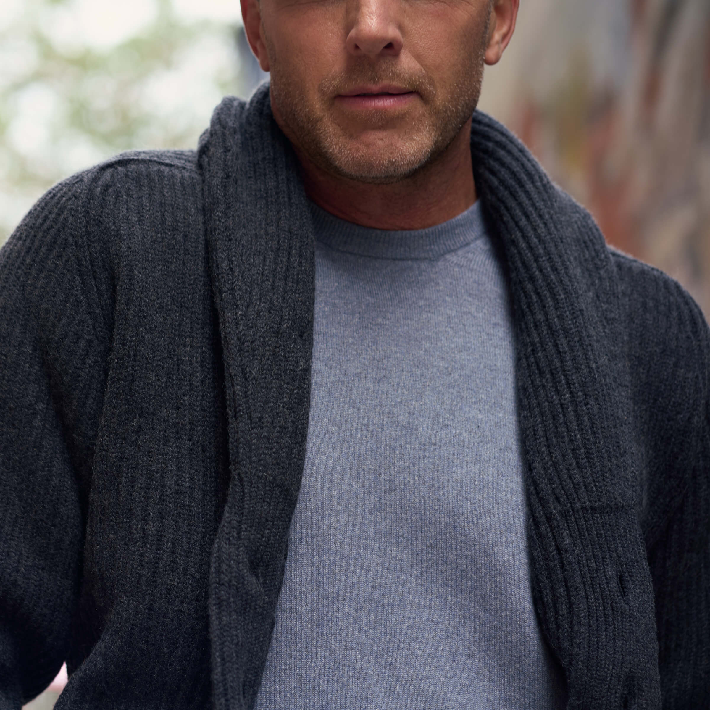 Billie Todd Eight-Ply Cashmere Shawl Cardigan Made in Scotland #color_charcoal