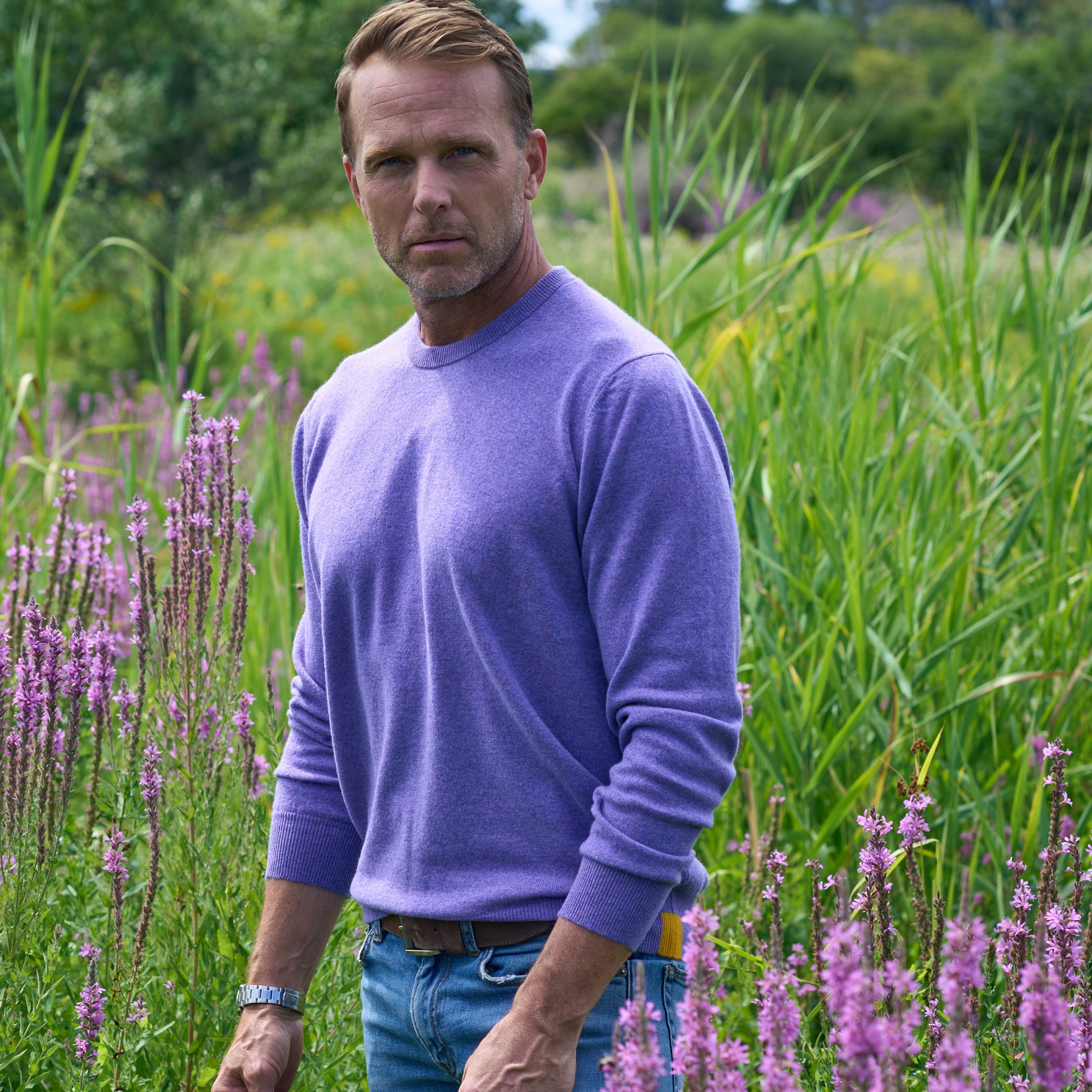 Billie Todd Two Ply Cashmere Crewneck Made in Scotland #color_thistle