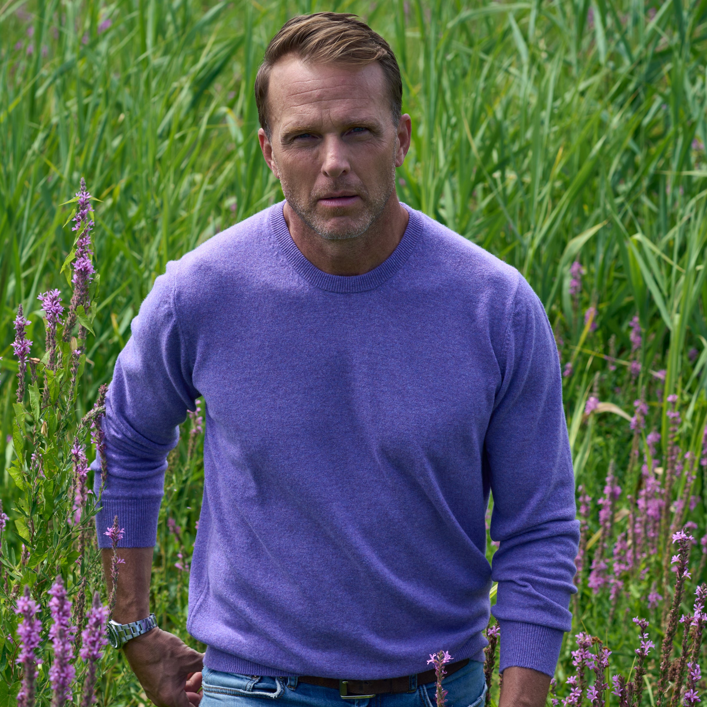 Billie Todd Two Ply Cashmere Crewneck Made in Scotland #color_thistle