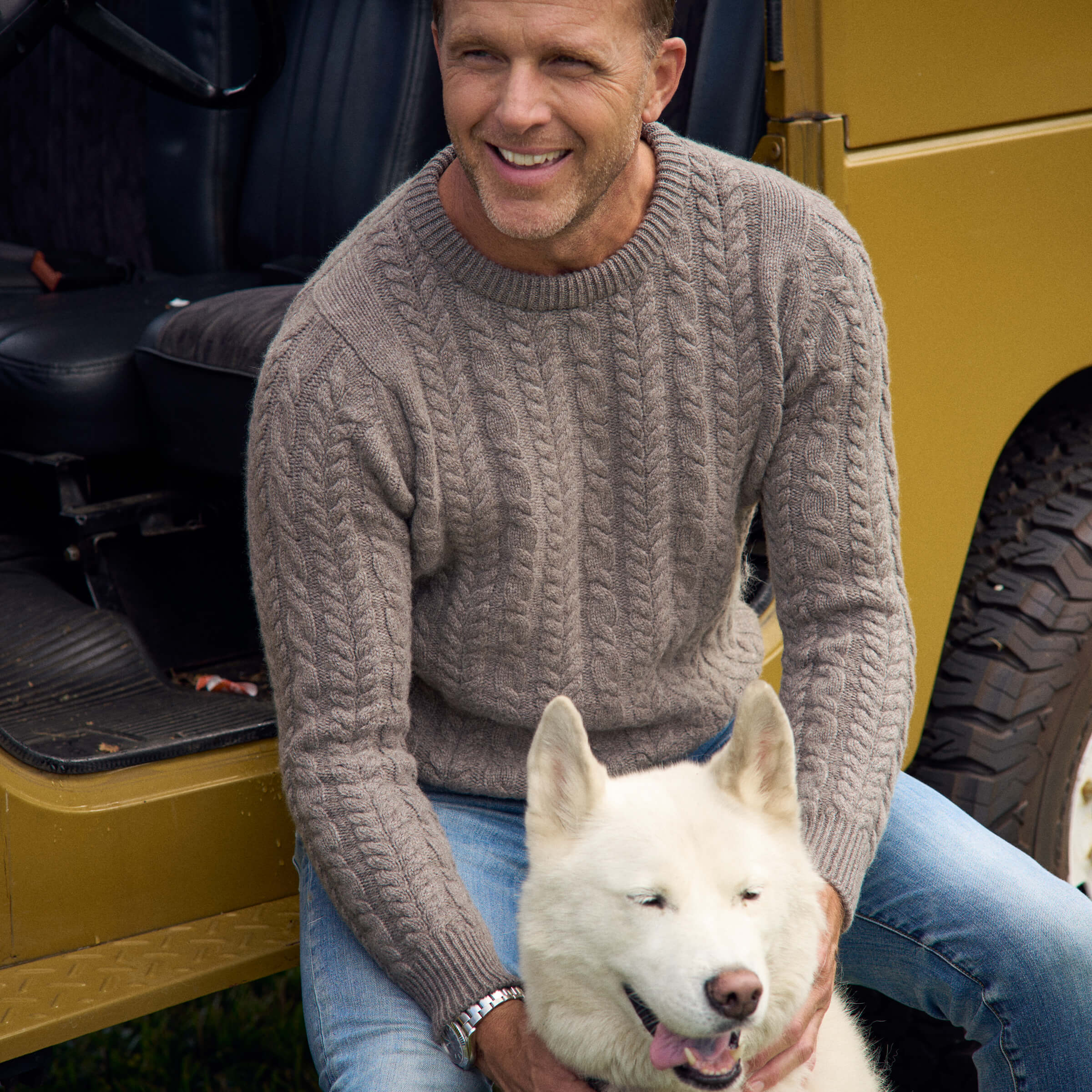 Billie Todd 100% Cashmere Aran Crewneck Made in Scotland#color_elk