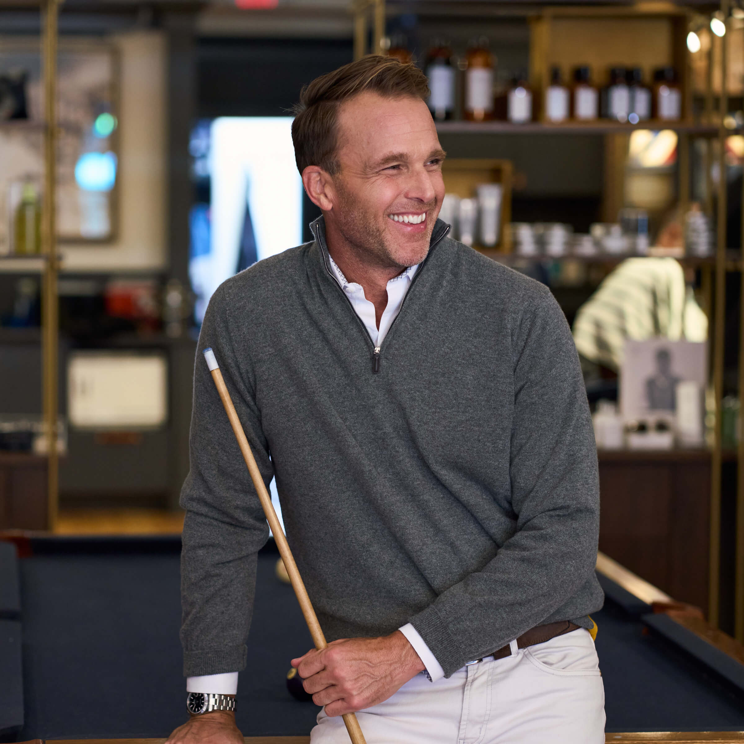 Billie Todd Two Ply Cashmere Quarter Zip Made in Scotland #color_basalt