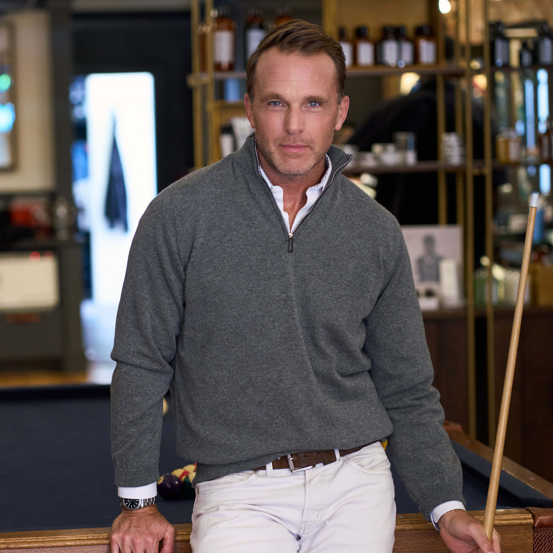 Billie Todd 100% Cashmere Two-Ply Quarter Zip Sweater Made in Scotland#color_basalt