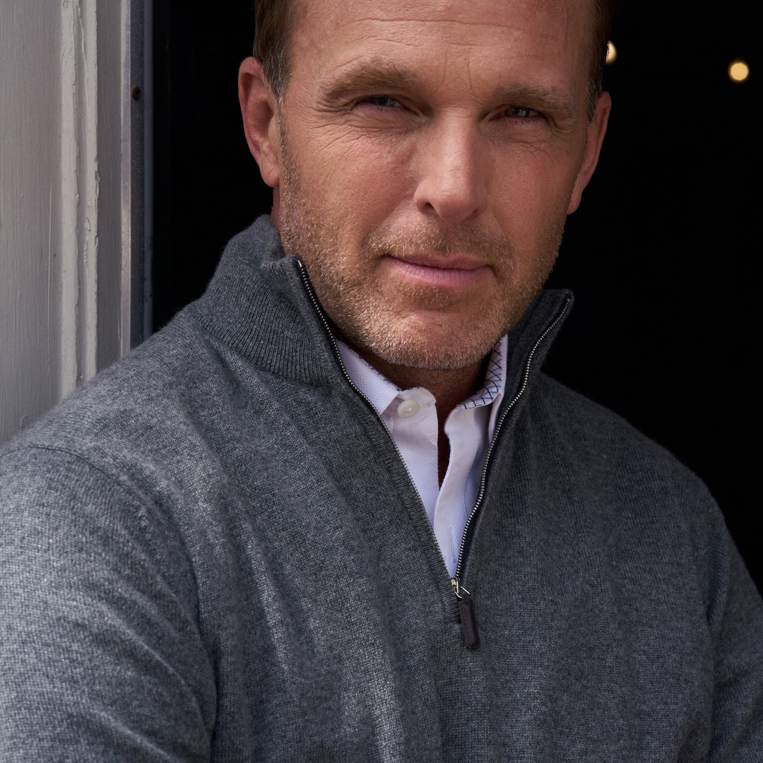 Billie Todd 100% Cashmere Two-Ply Quarter Zip Sweater Made in Scotland#color_basalt