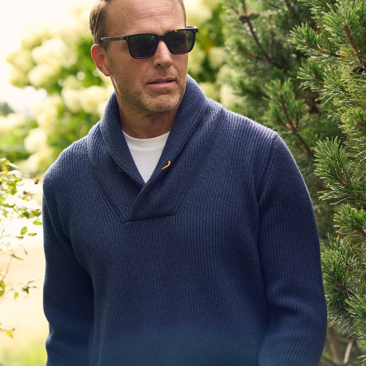 Billie Todd Four-Ply Cashmere Shawl Pullover Made in Scotland #color_slate-blue