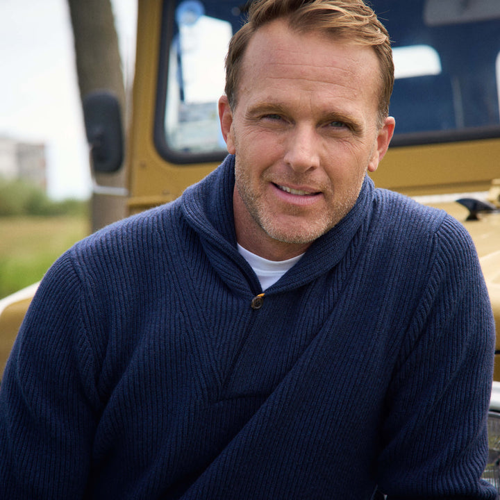Billie Todd Four-Ply Cashmere Shawl Pullover Made in Scotland #color_slate-blue