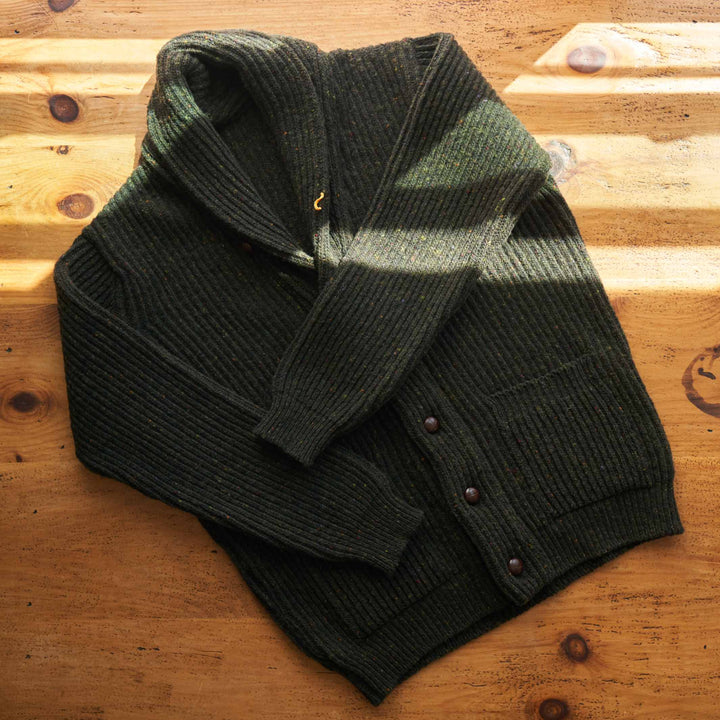 Billie Todd 100% Lambswool Shawl Cardigan Made in Scotland#color_donegal-green