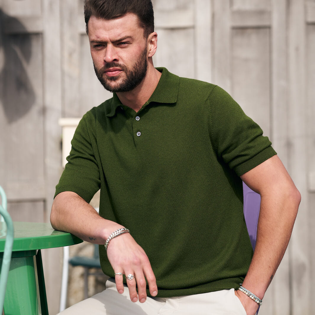 Billie Todd Cashmere Cotton Polo Fig Green#color_fig-green