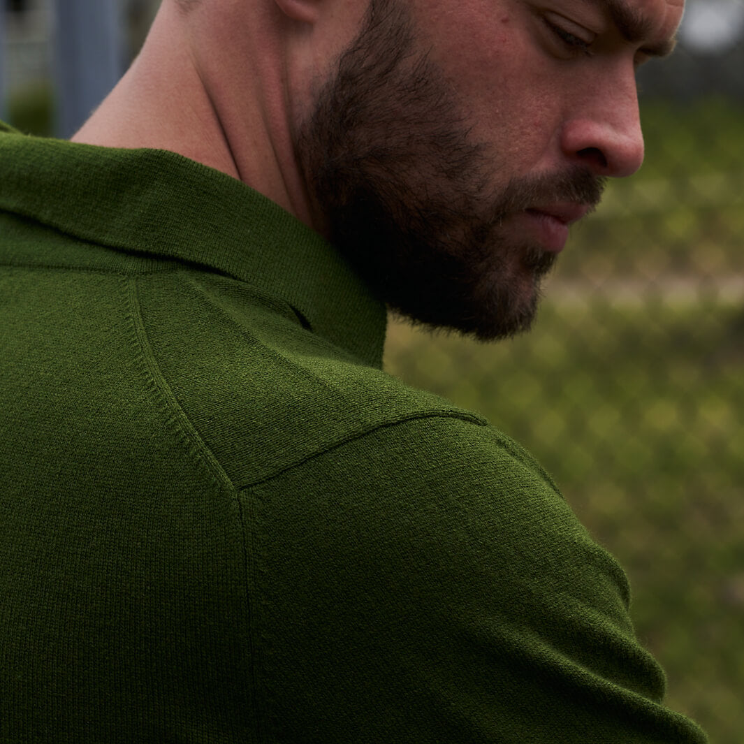 Billie Todd Cashmere Cotton Polo Fig Green#color_fig-green