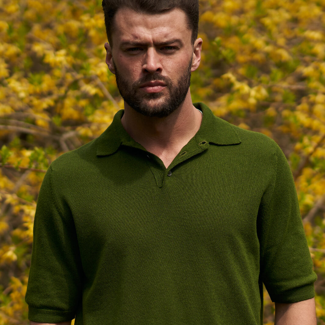 Billie Todd Cashmere Cotton Polo Fig Green#color_fig-green