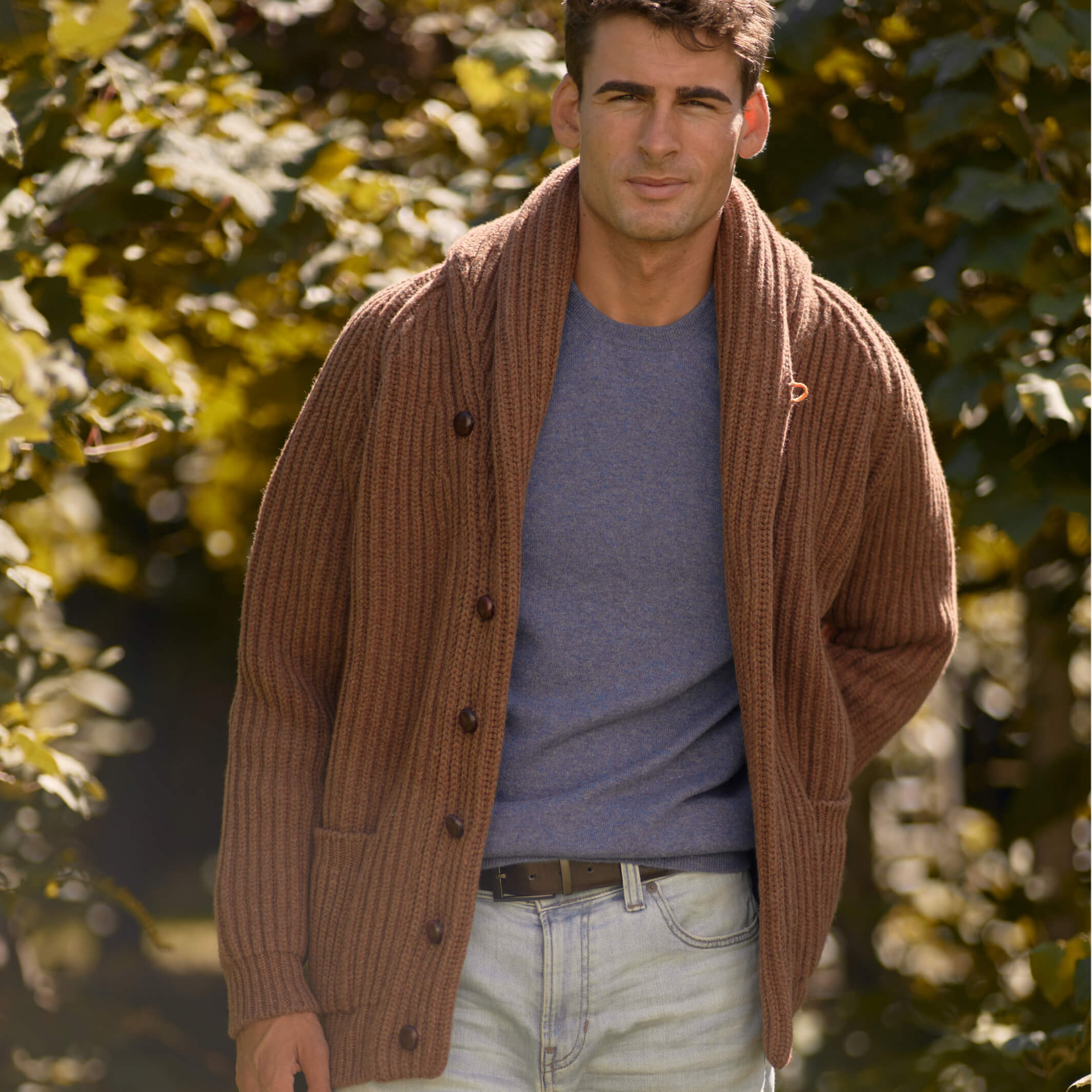 Billie Todd 100% Lambswool Shawl Cardigan Made in Scotland#color_hazelnut