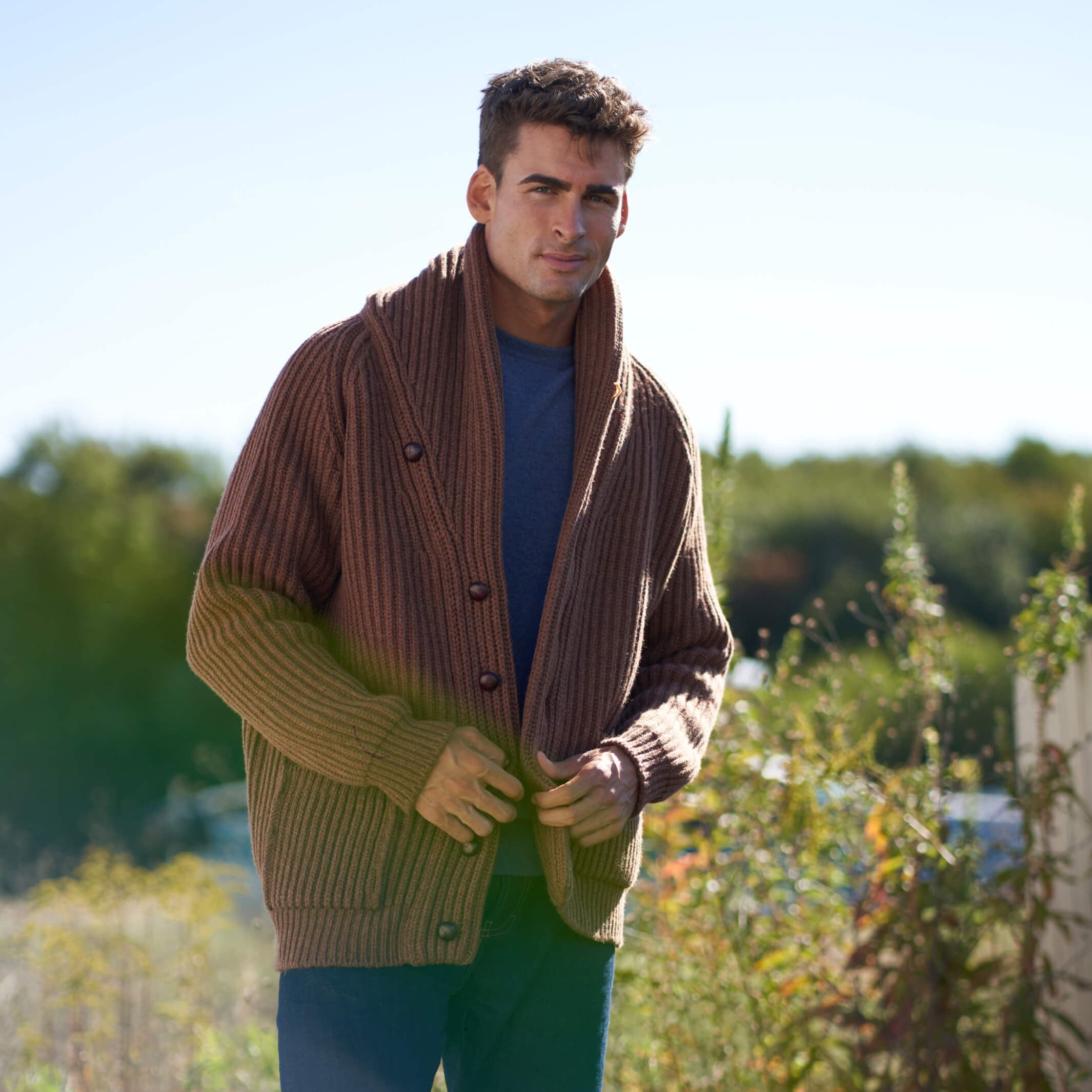 Billie Todd 100% Lambswool Shawl Cardigan Made in Scotland#color_hazelnut